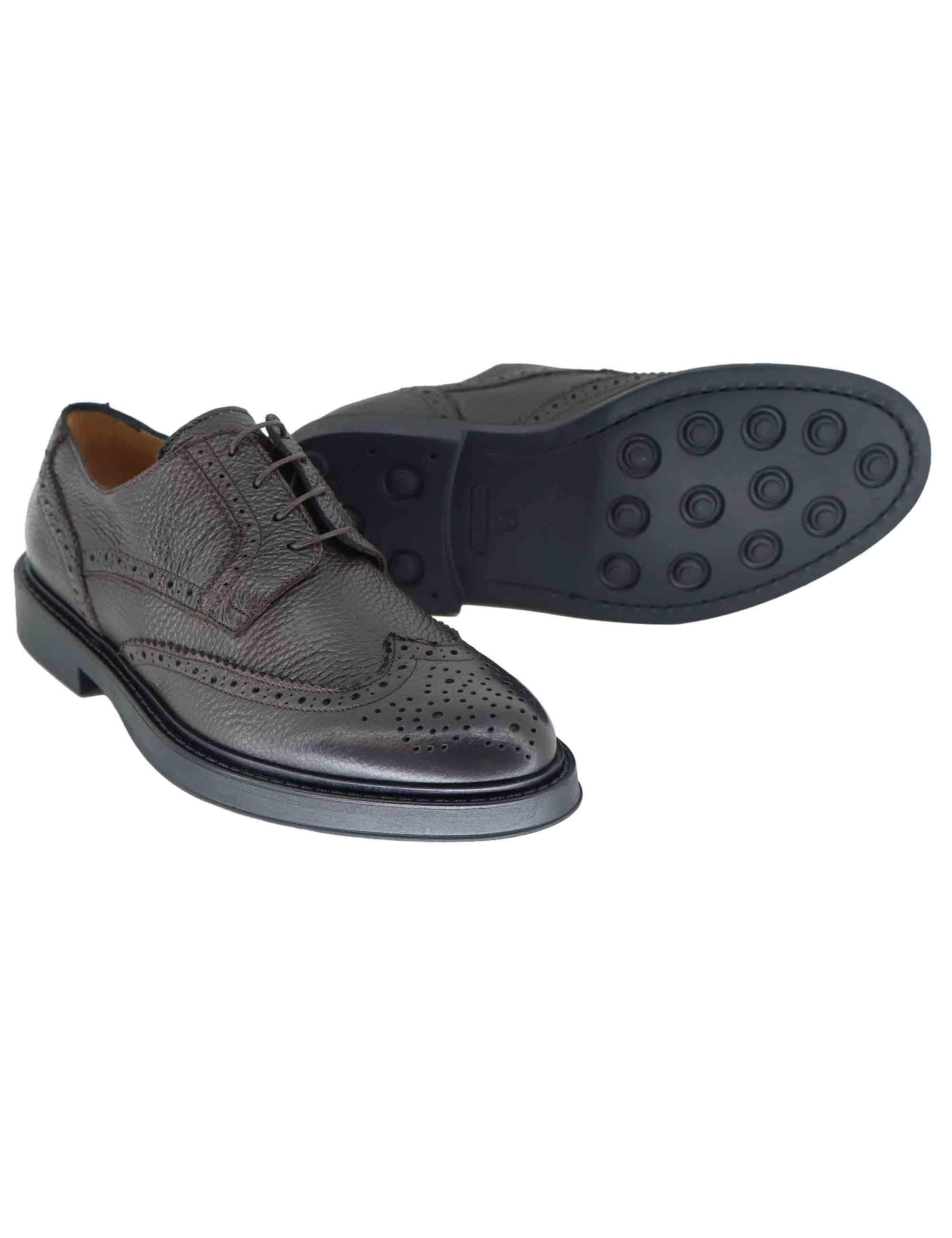 Stringate uomo in pelle marrone con impunture e suola in gomma SP019 014 Spatarella 