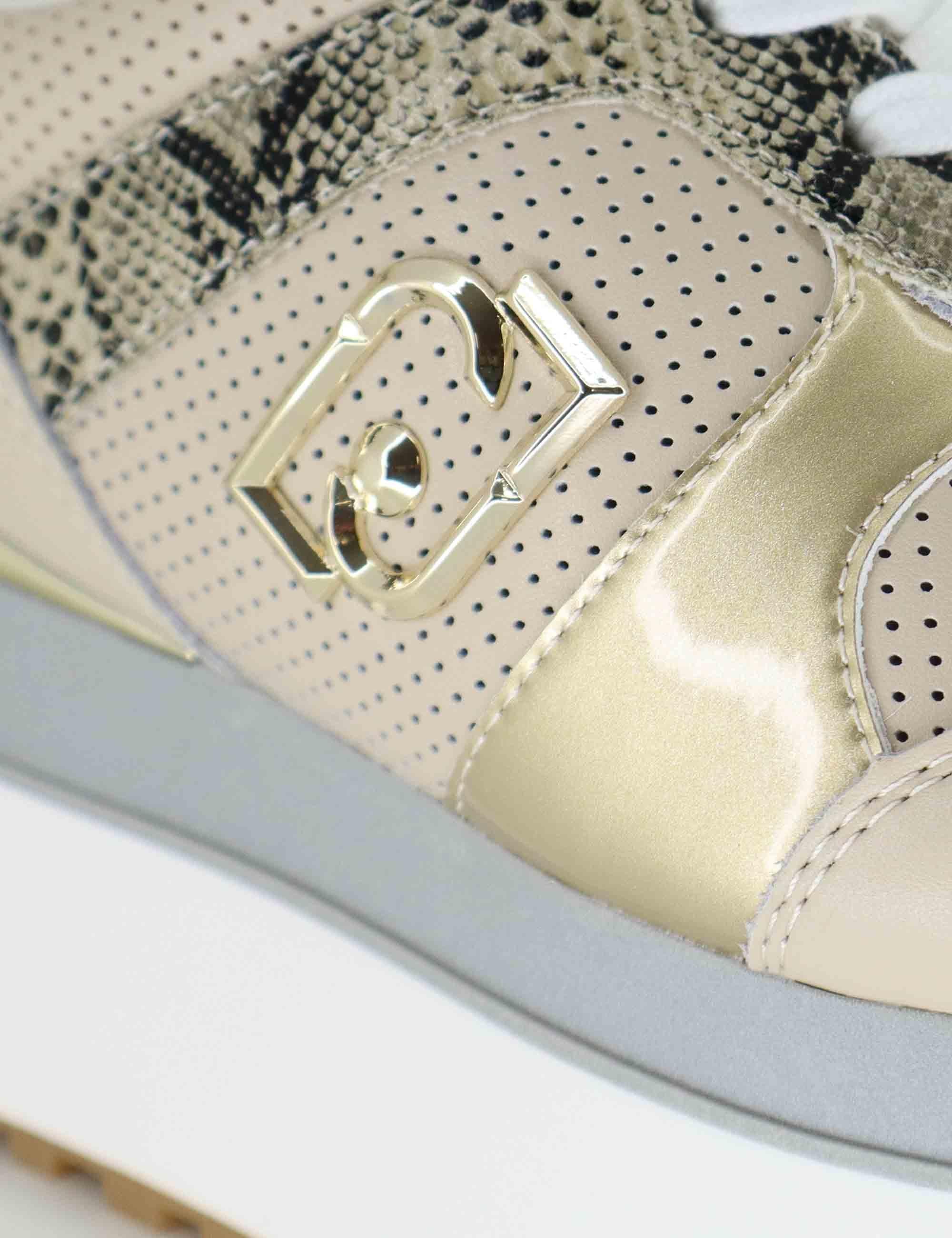 Sneakers donna in pelle beige con riporti in contrasto  e suola alta 5cm MAXI WONDER 02 BIS ROPE/LIGHT GOLD Liu-Jo 