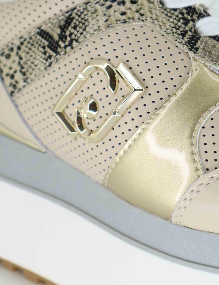 Sneakers donna in pelle beige con riporti in contrasto  e suola alta 5cm MAXI WONDER 02 BIS ROPE/LIGHT GOLD Liu-Jo 
