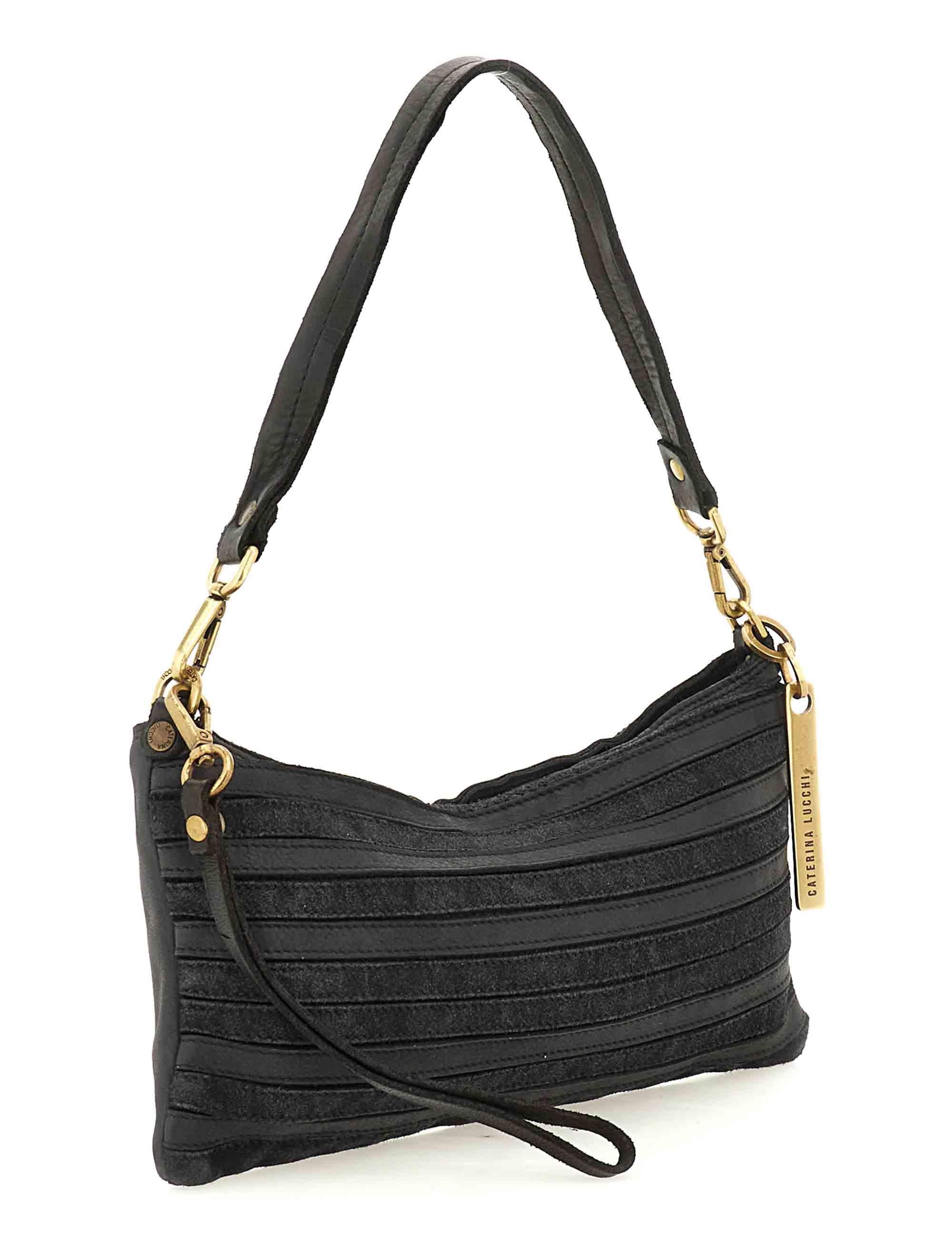 Borse a spalla Nora in pelle e camoscio nero multiriga Donna L012960ND X2917 C0001