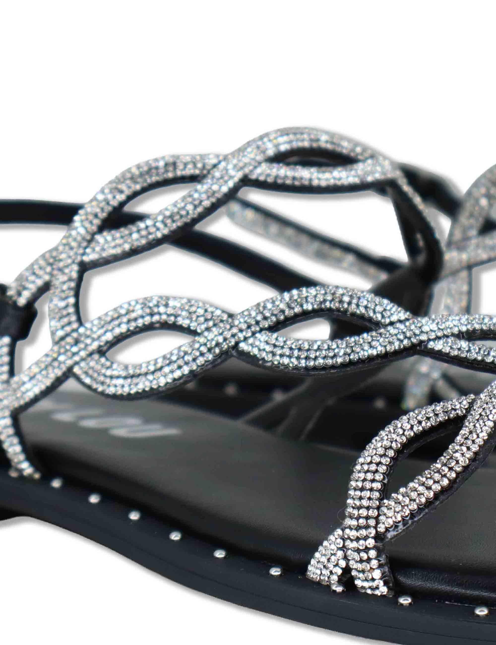 Sandali flat donna in pelle e strass argento con cinturino regolabile Illion 888Z00HG 09-PLOMO Bibi Lou 