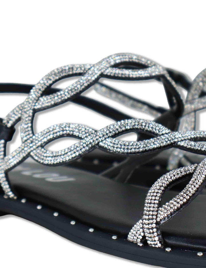 Sandali flat donna in pelle e strass argento con cinturino regolabile Illion 888Z00HG 09-PLOMO Bibi Lou 