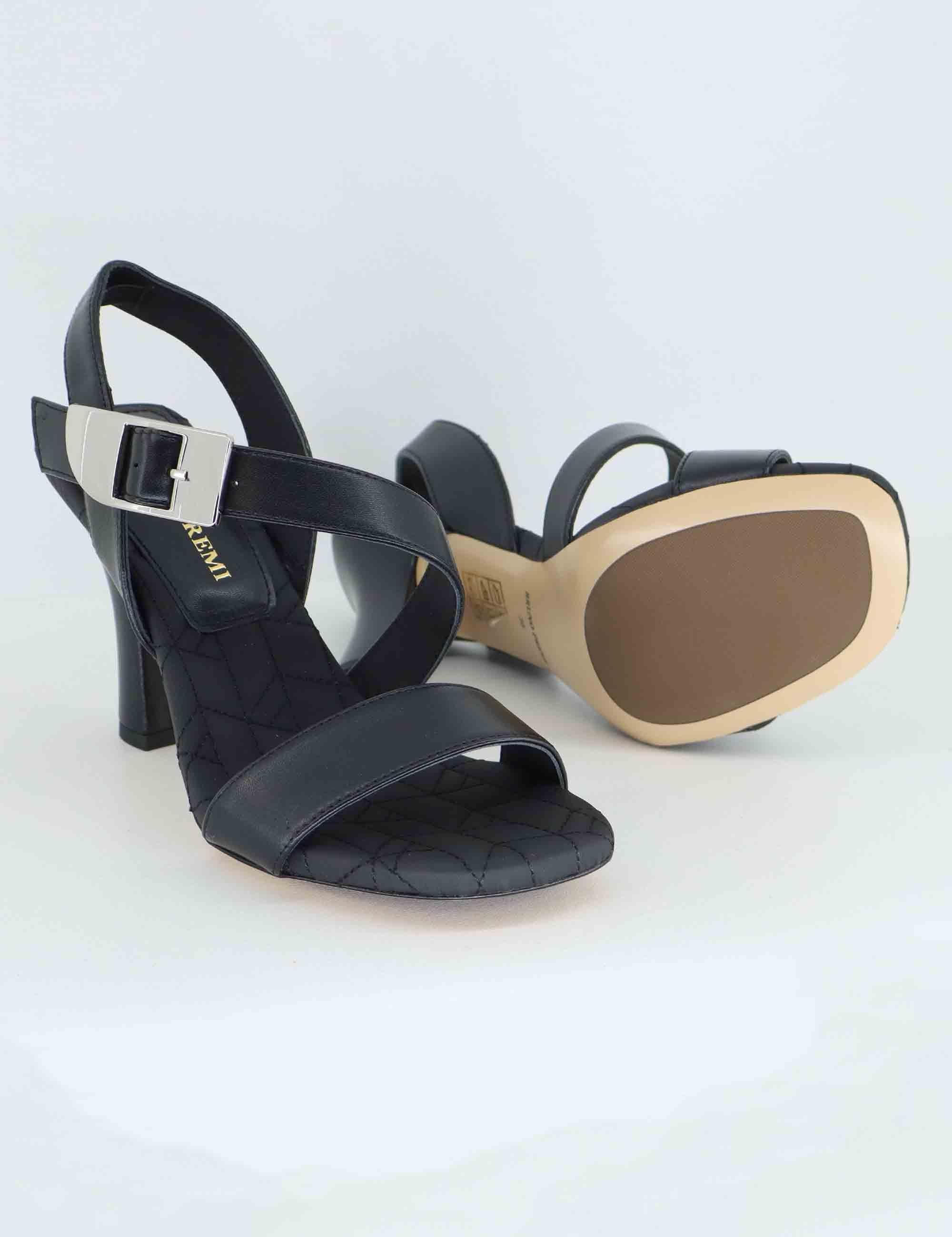Sandali donna in pelle nera tacco alto con fibbia oro BL5703X 001 Bruno Premi 