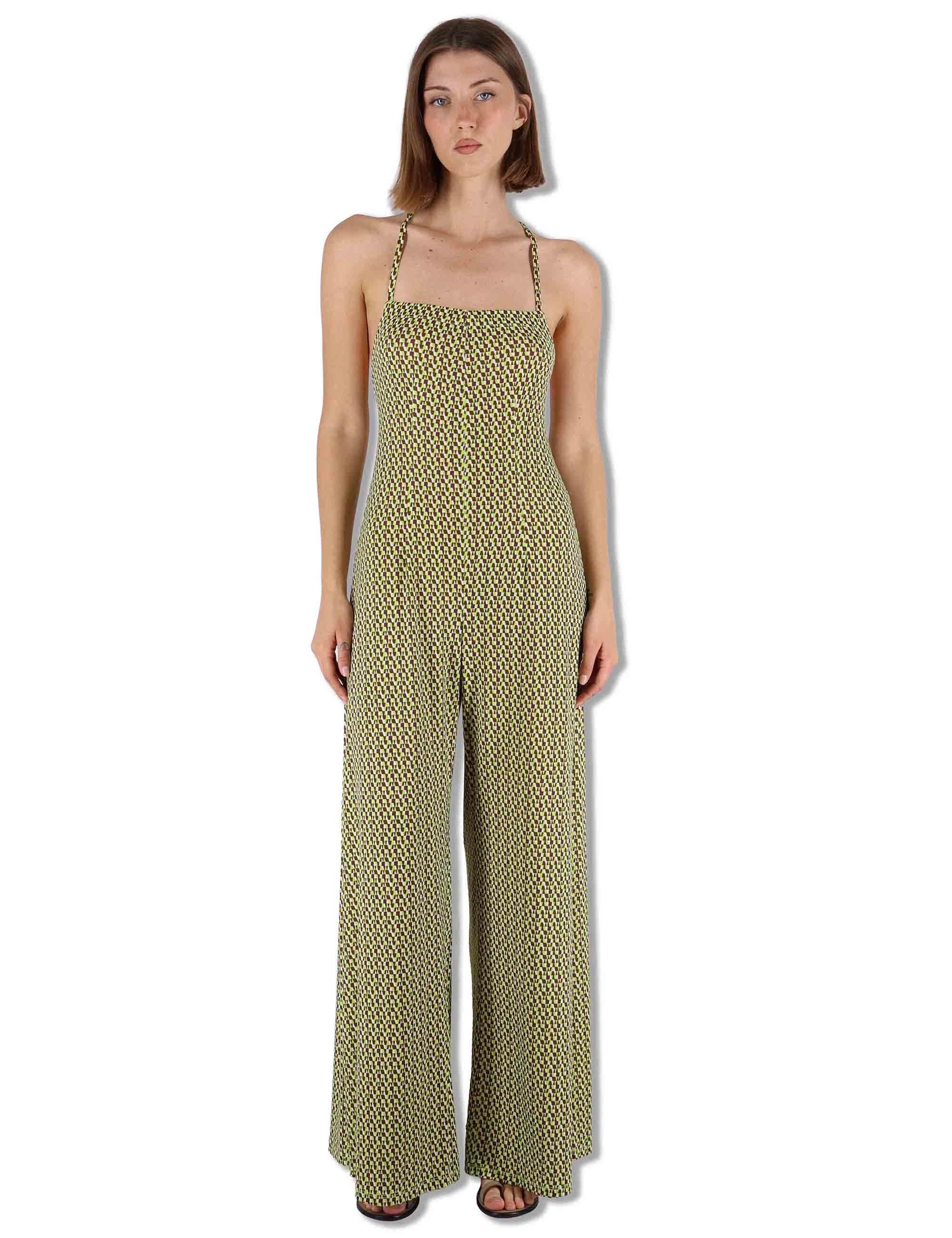 Tuta Salopette Donna Strappy Jumpsuit in tessuto verde a fantasia JFATU0001-E2820-1245 7046 Justmine 