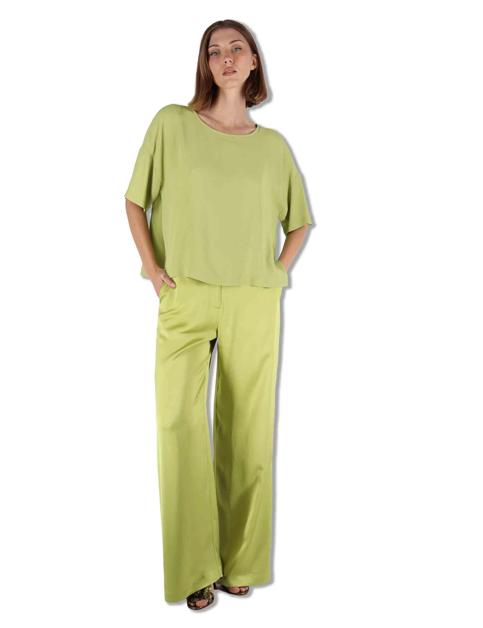 Camicie donna Fluid Crepe in misto seta verde maniche a 3/4 JM440050672 60109 Maliparmi 