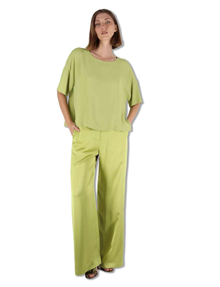 Camicie donna Fluid Crepe in misto seta verde maniche a 3/4 JM440050672 60109 Maliparmi 