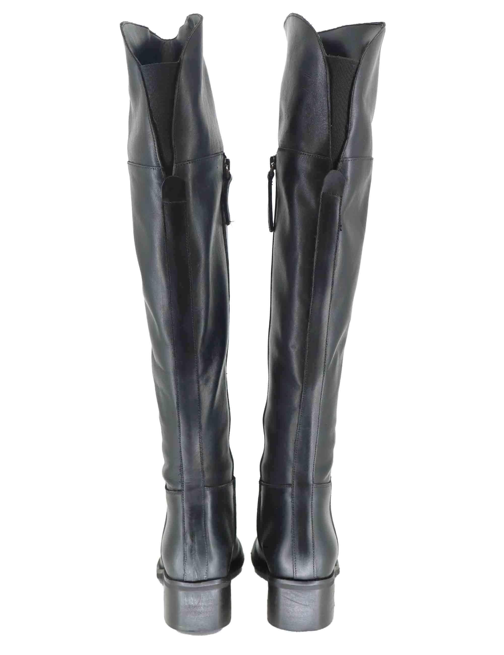 Stivali donna in pelle nera con ghetta al ginocchio e tacco basso SPSTE55101 001 Spatarella 