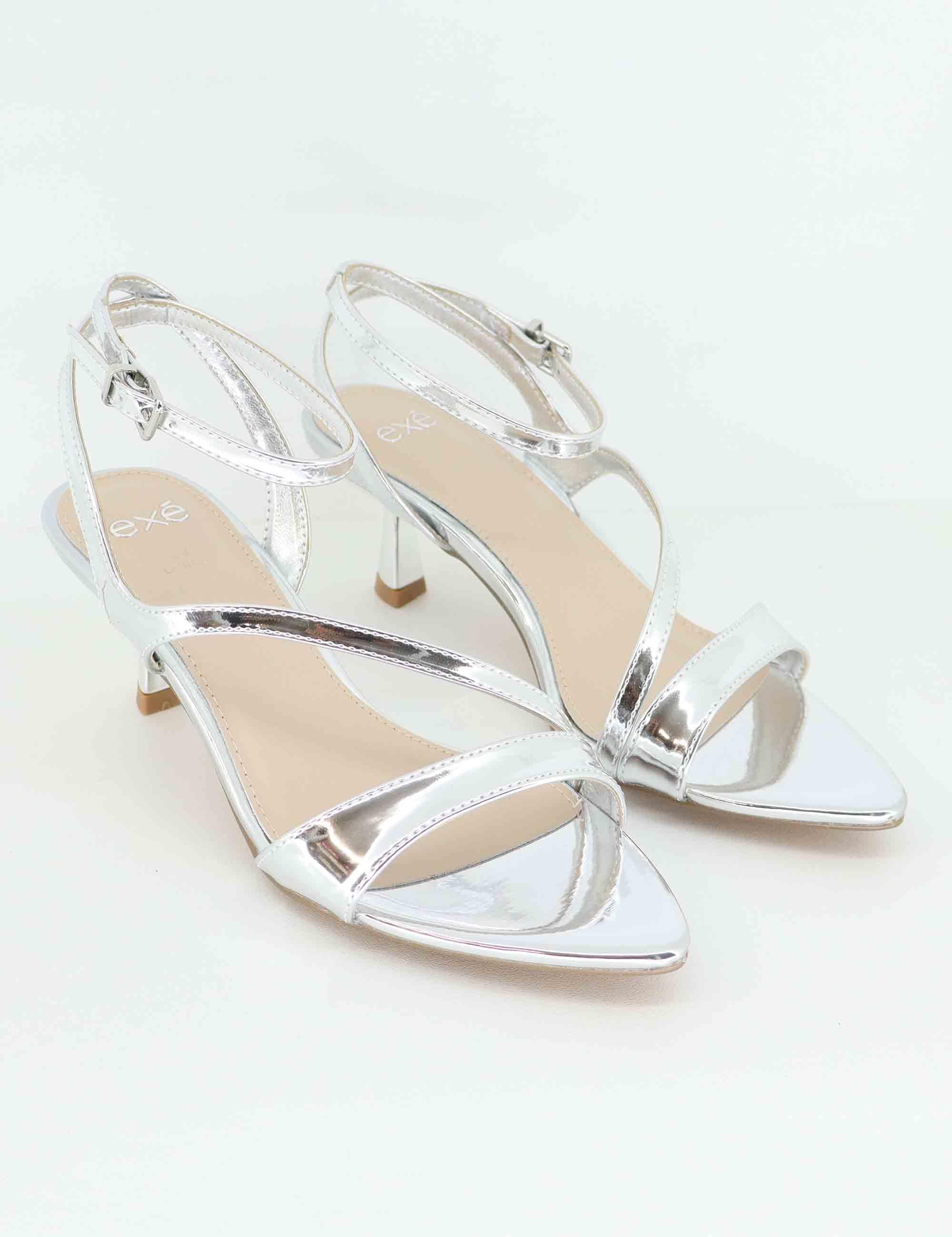 Sandali donna in tessuto laminato argento tacco in metallo U47000883U48 731-22 Exe 