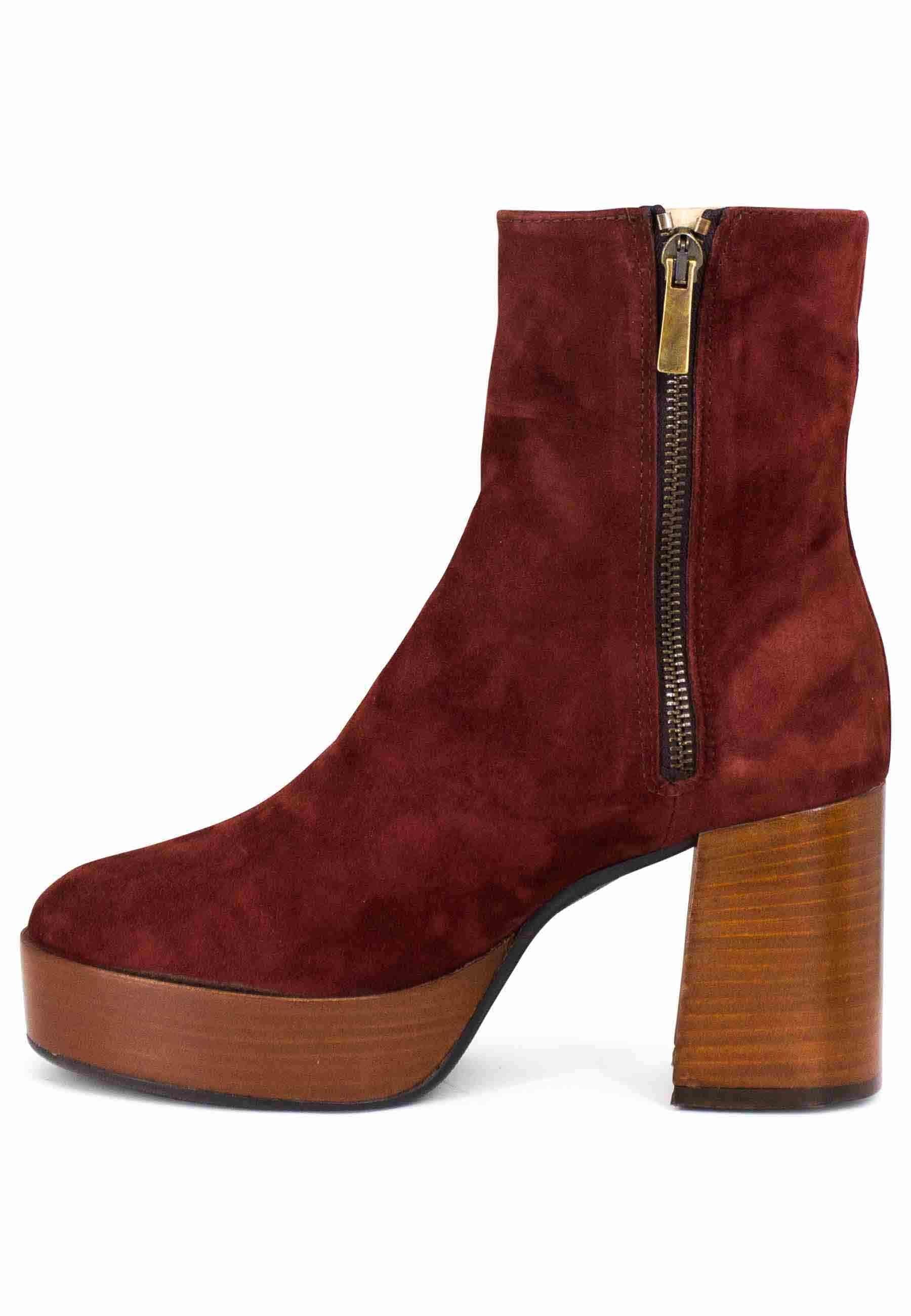 Stivaletti donna in camoscio mattone con tacco alto e plateau con zip laterale di chiusura TR1556 51 L'Arianna 