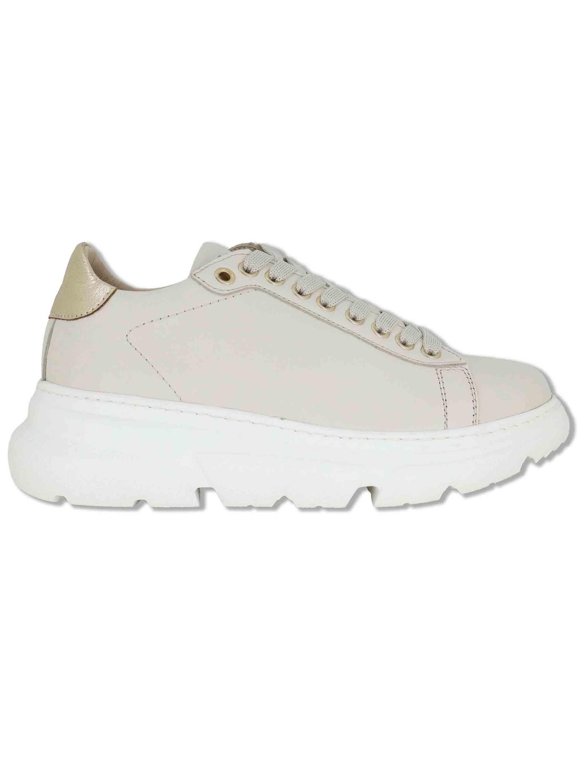 Sneakers donna in pelle off white con suola running alta in gomma SP60170 300 Spatarella 