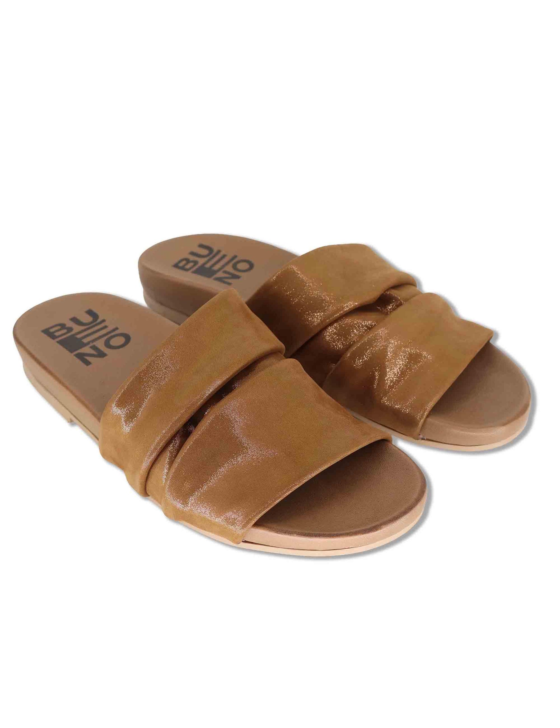 Sandali donna in tessuto oro con fussbett in pelle senza cinturini WG2401 200181 Bueno 