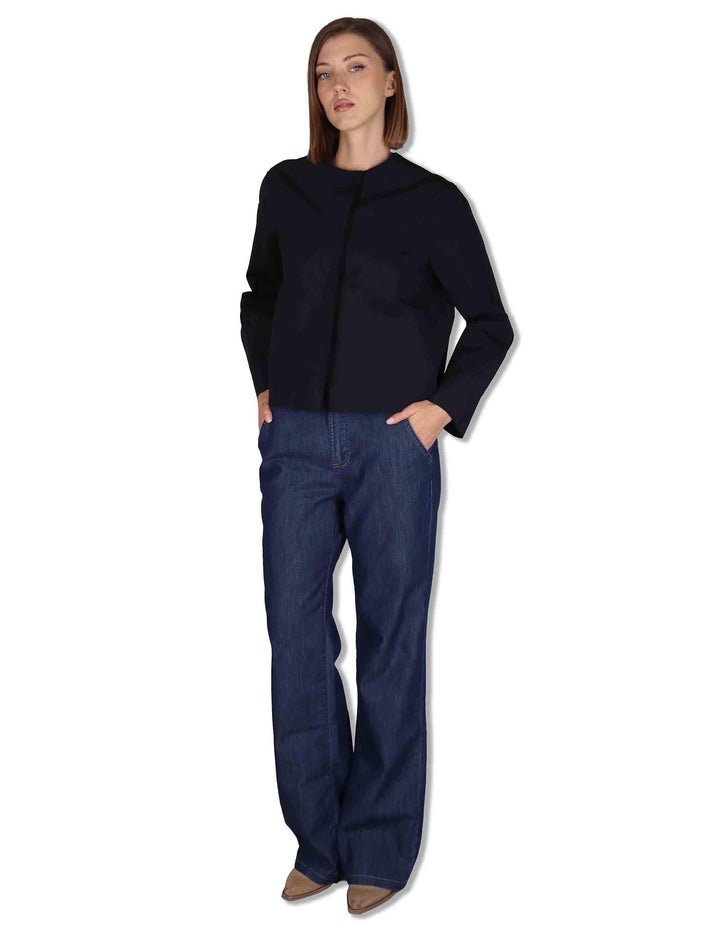 Giubbini donna in tessuto stretch nero con bottoni a scomparsa 50260008 017 Ewooluzione 