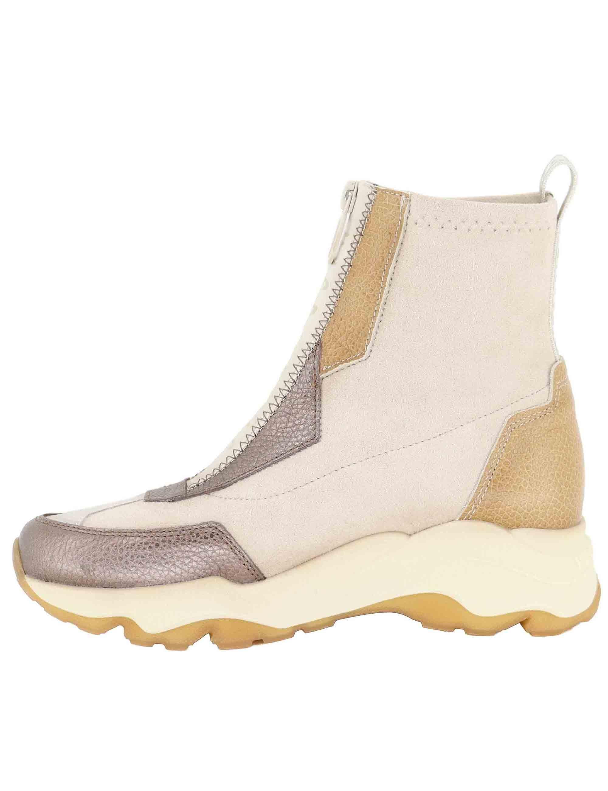 Sneakers donna in pelle e tessuto grigio con suola alta in gomma CHI254321 C003 Hispanitas 