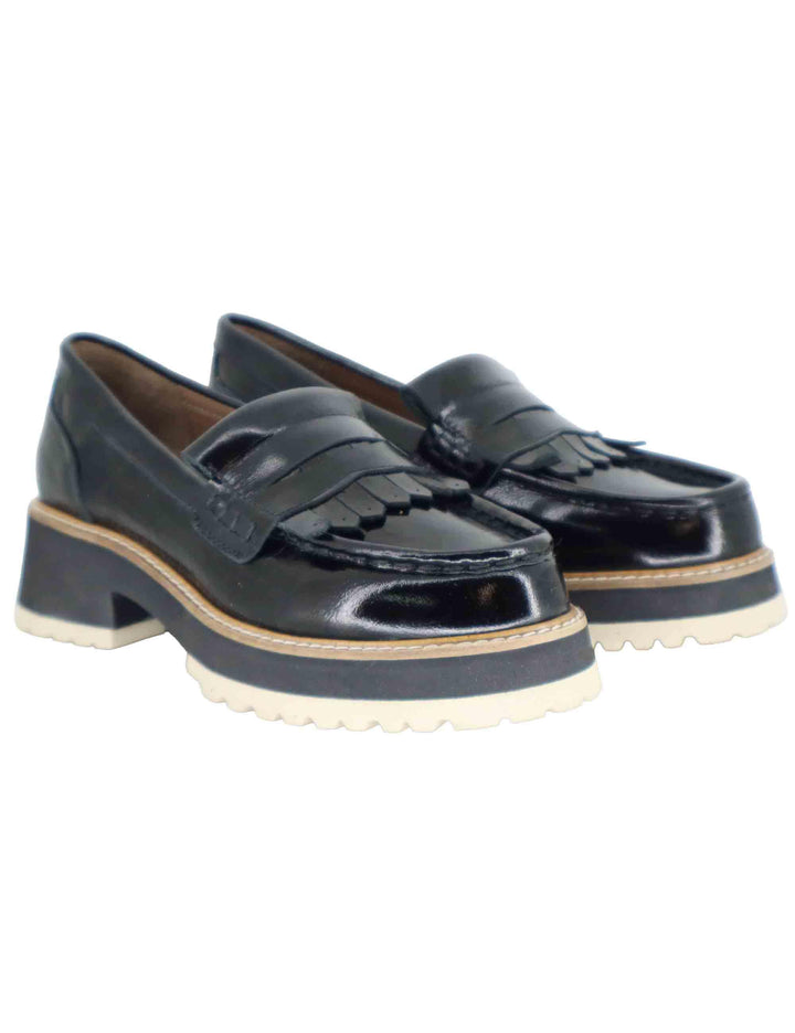 Mocassini donna in pelle nera con suola in gomma alta e punta tonda SP56888 001 Spatarella 