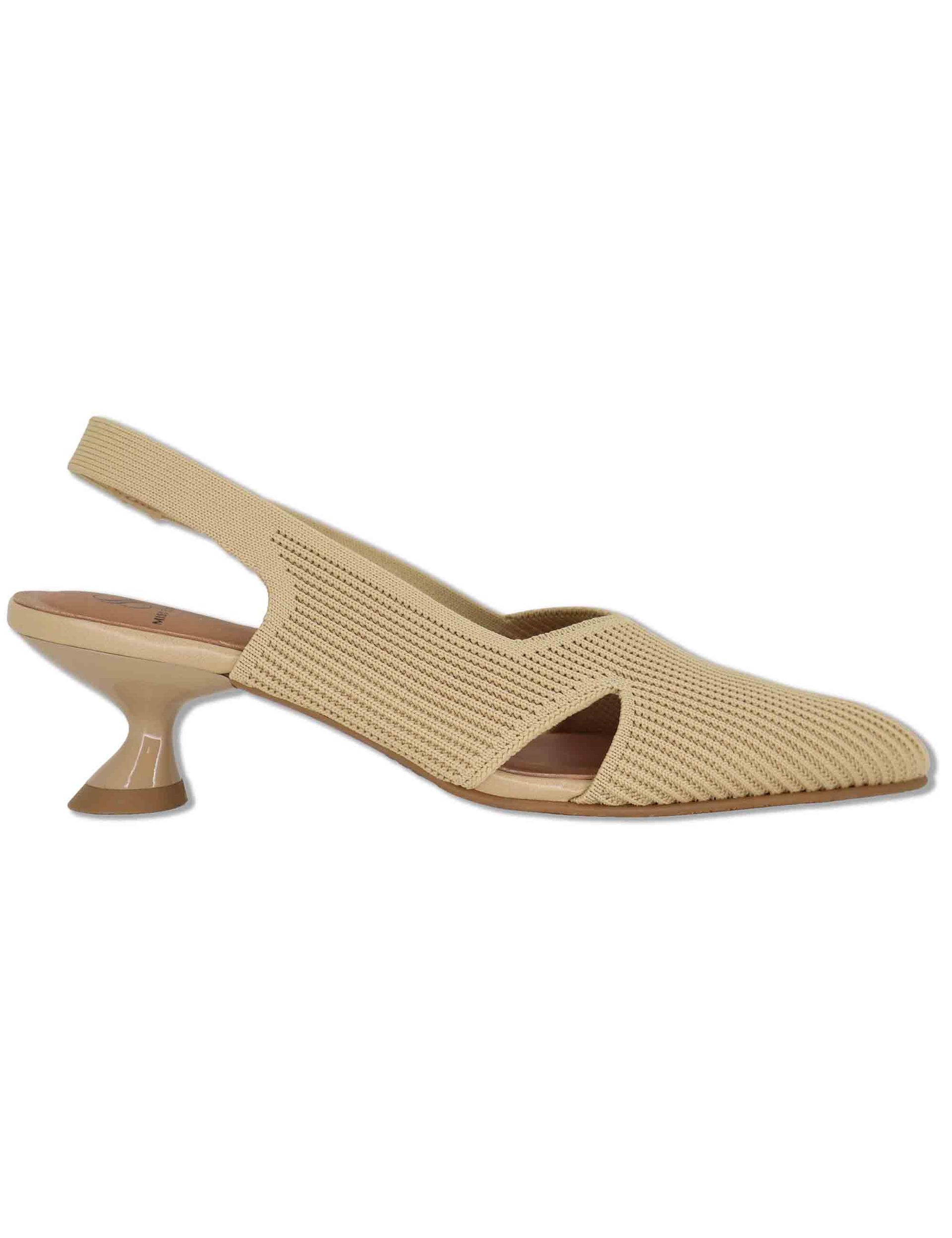 Decollete slingback D'Orsay in tessuto camel aperta ai lati tacco alto 75111 65-04 Miss Elastic 