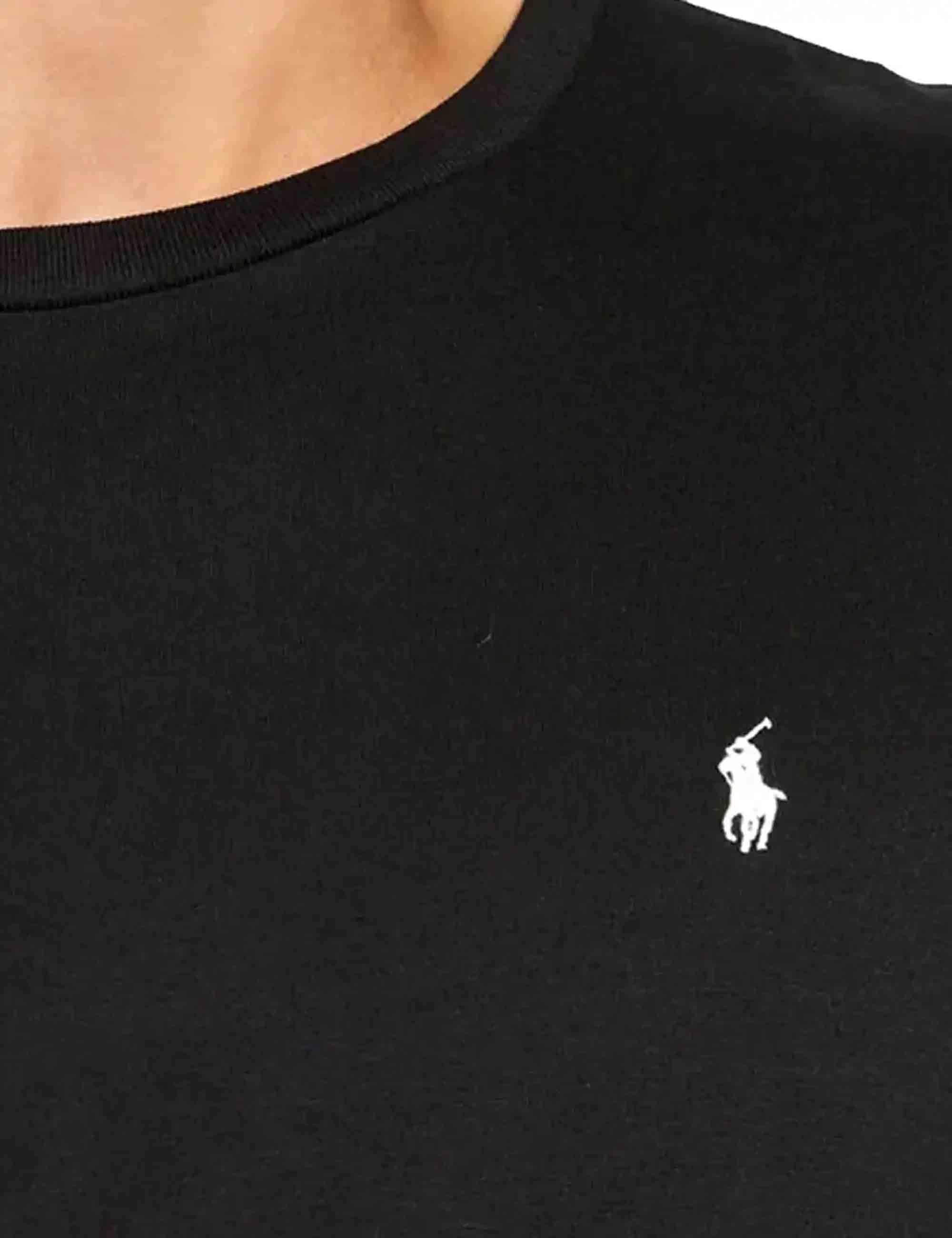 T-shirt uomo Crew in cotone nero con logo ricamato e maniche lunghe 714844759001 POLO BLACK Polo Ralph Lauren 