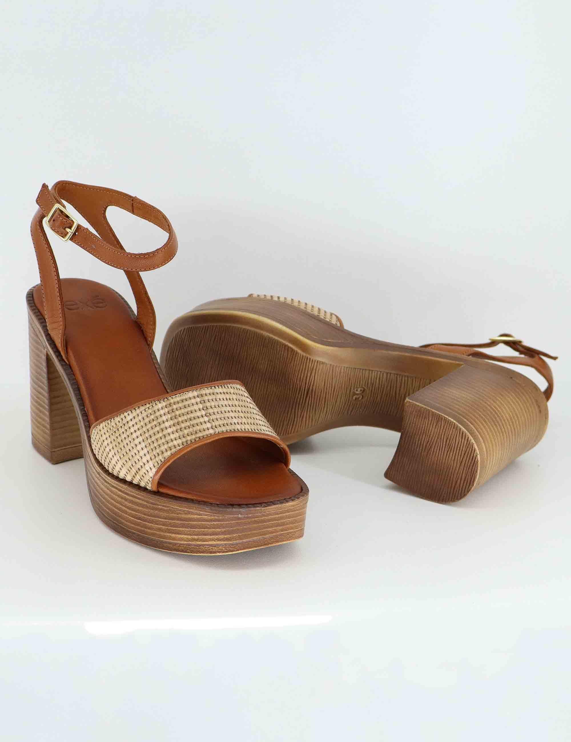 Sandali donna in pelle cuoio con tacco alto e plateau U41007755284 775 Tsakiris Mallas 