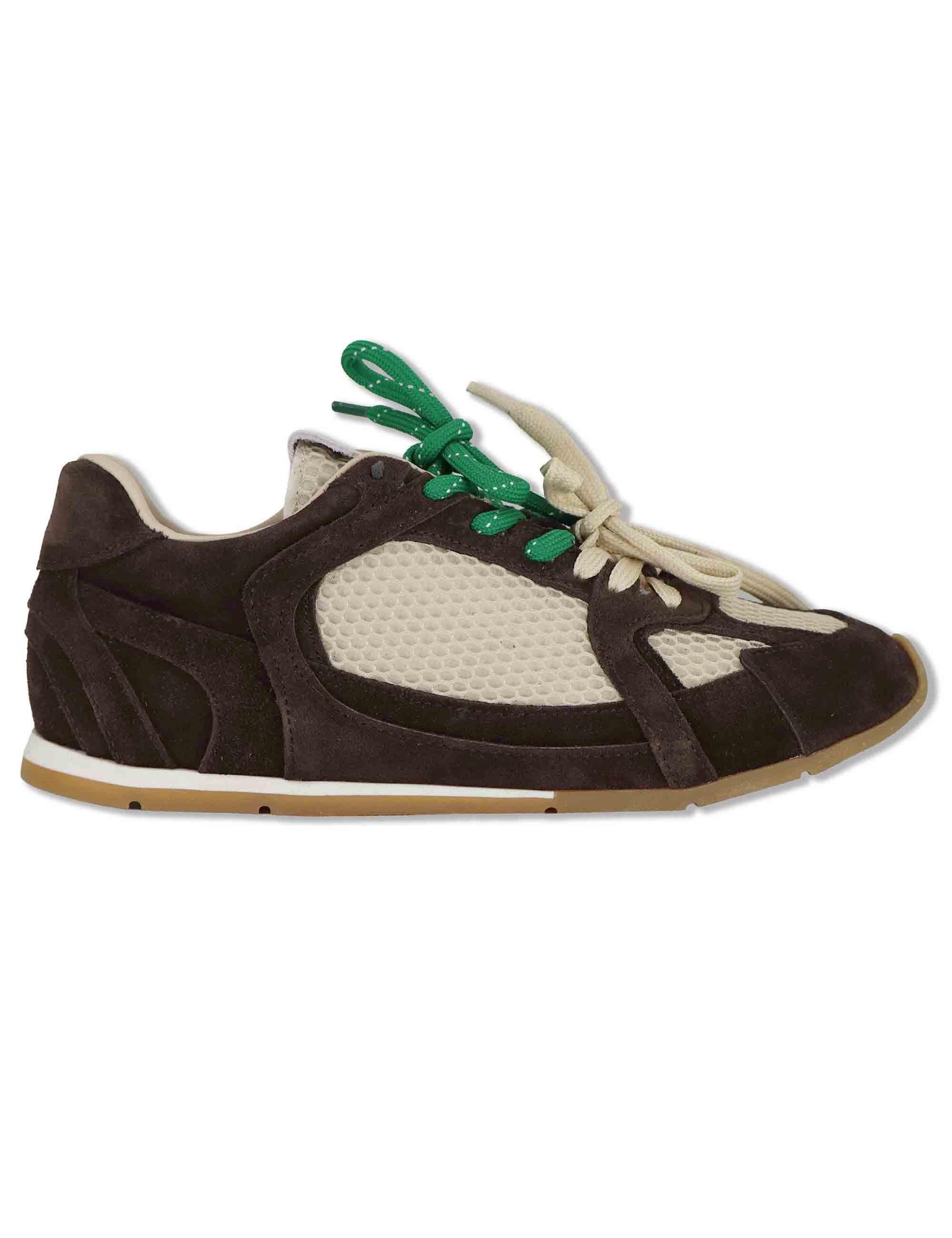 Sneakers donna in camoscio marrone e tessuto con suola bassa in gomma SP60133 014 Spatarella 