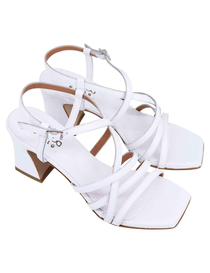 Sandali slingback donna in pelle bianca con tacco alto e punta quadra T7631Q 100 Tattoo 