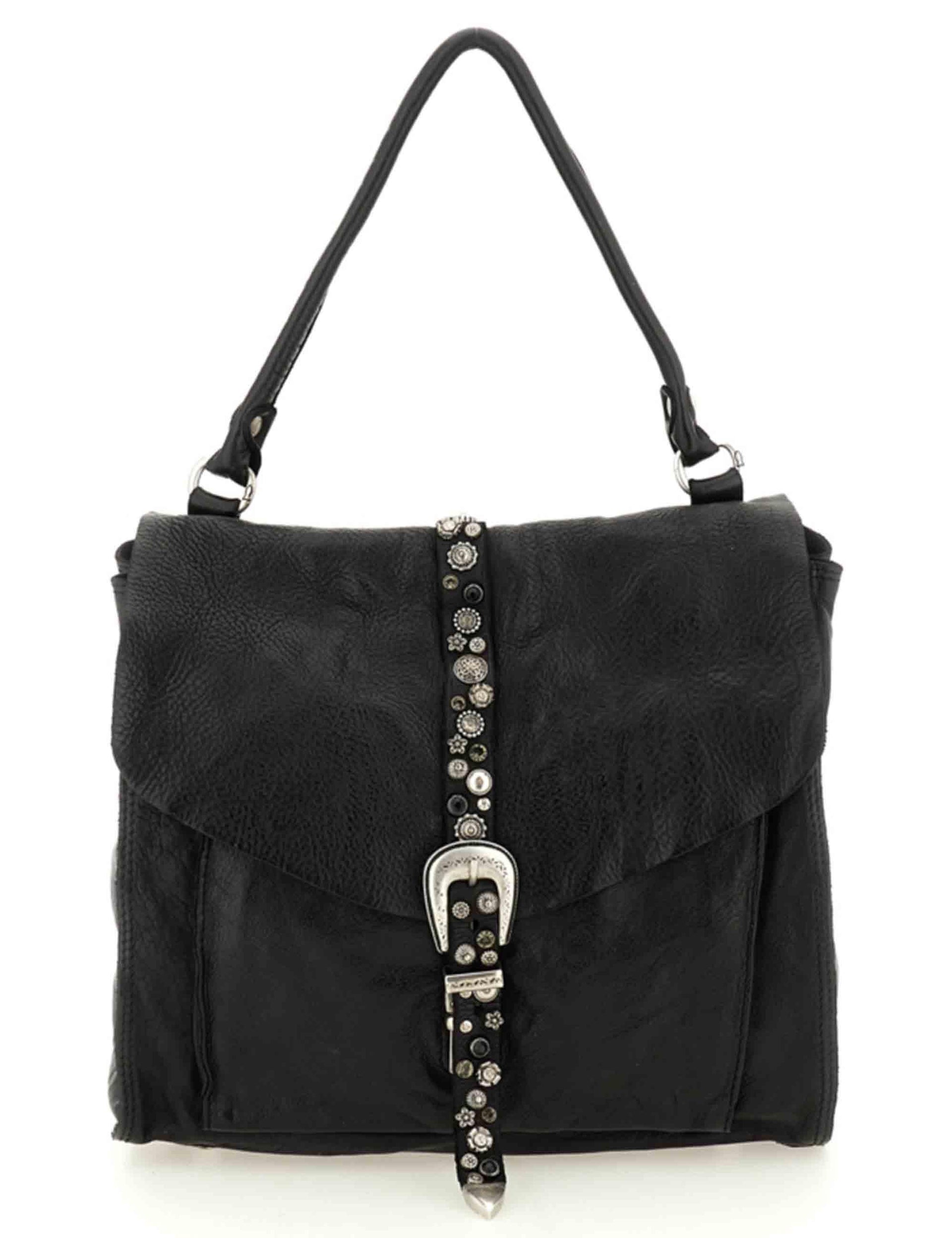 Borse donna shopping Emilia in pelle nera con accessori oro C042670ND X2876 C0001 Campomaggi 