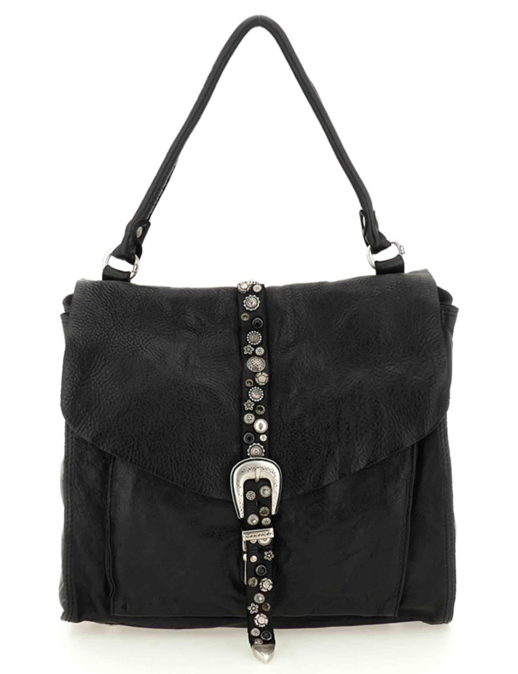 Borse donna shopping Emilia in pelle nera con accessori oro C042670ND X2876 C0001 Campomaggi 