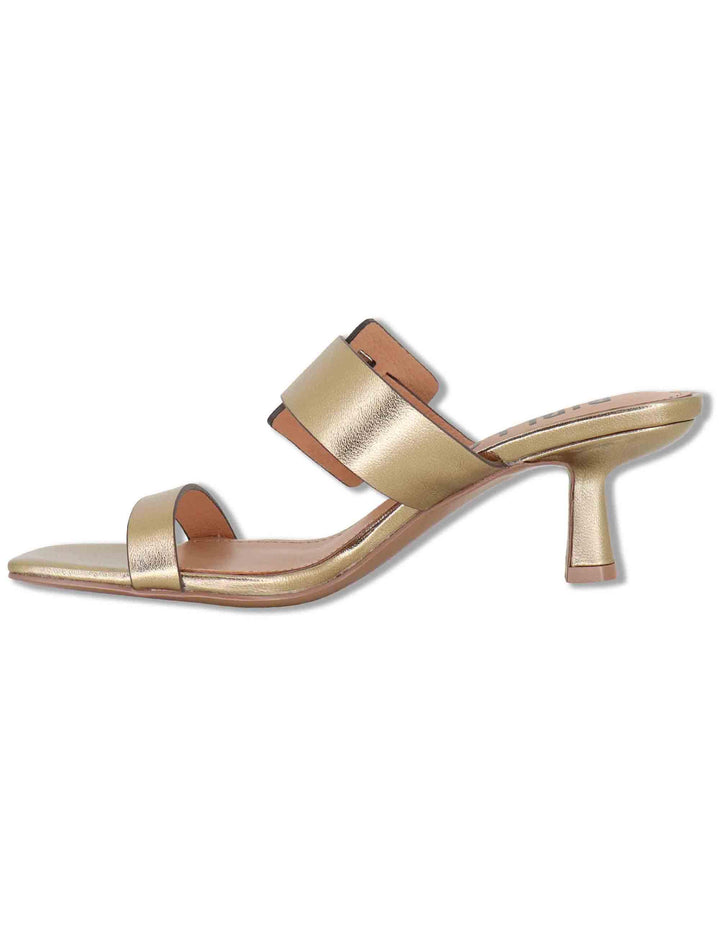 Sandali donna in pelle laminata bronzo con fibbia laterale e tacco medio Altair 662Z10VK 06-BRONCE Bibi Lou 