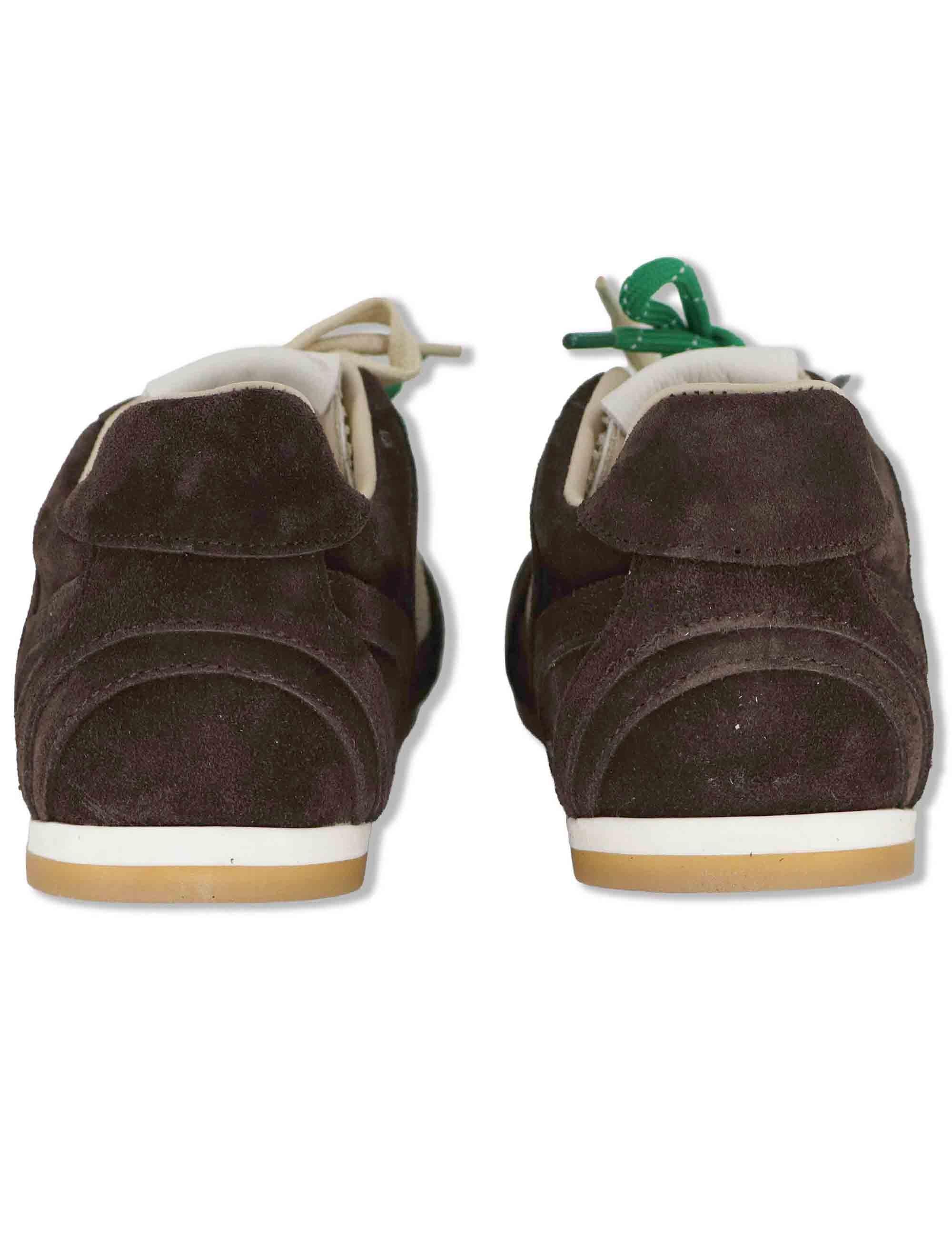 Sneakers donna in camoscio marrone e tessuto con suola bassa in gomma SP60133 014 Spatarella 