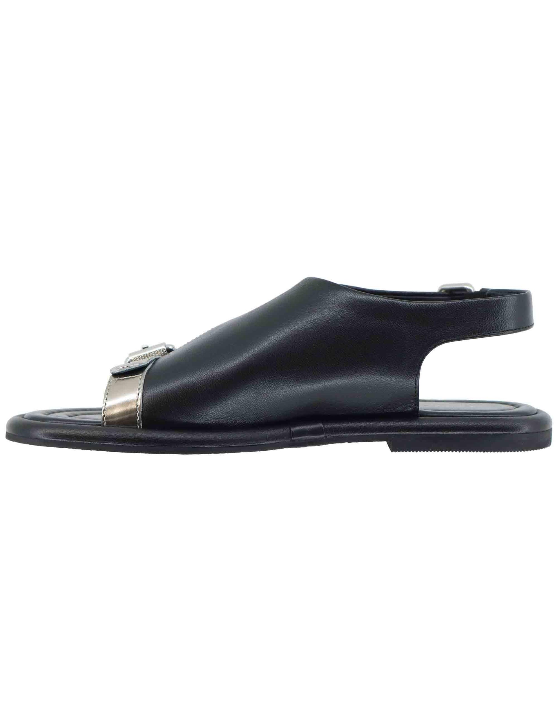 Sandali flat donna in pelle nera con cinturino posteriore EB1104X 605 Elvio Zanon 
