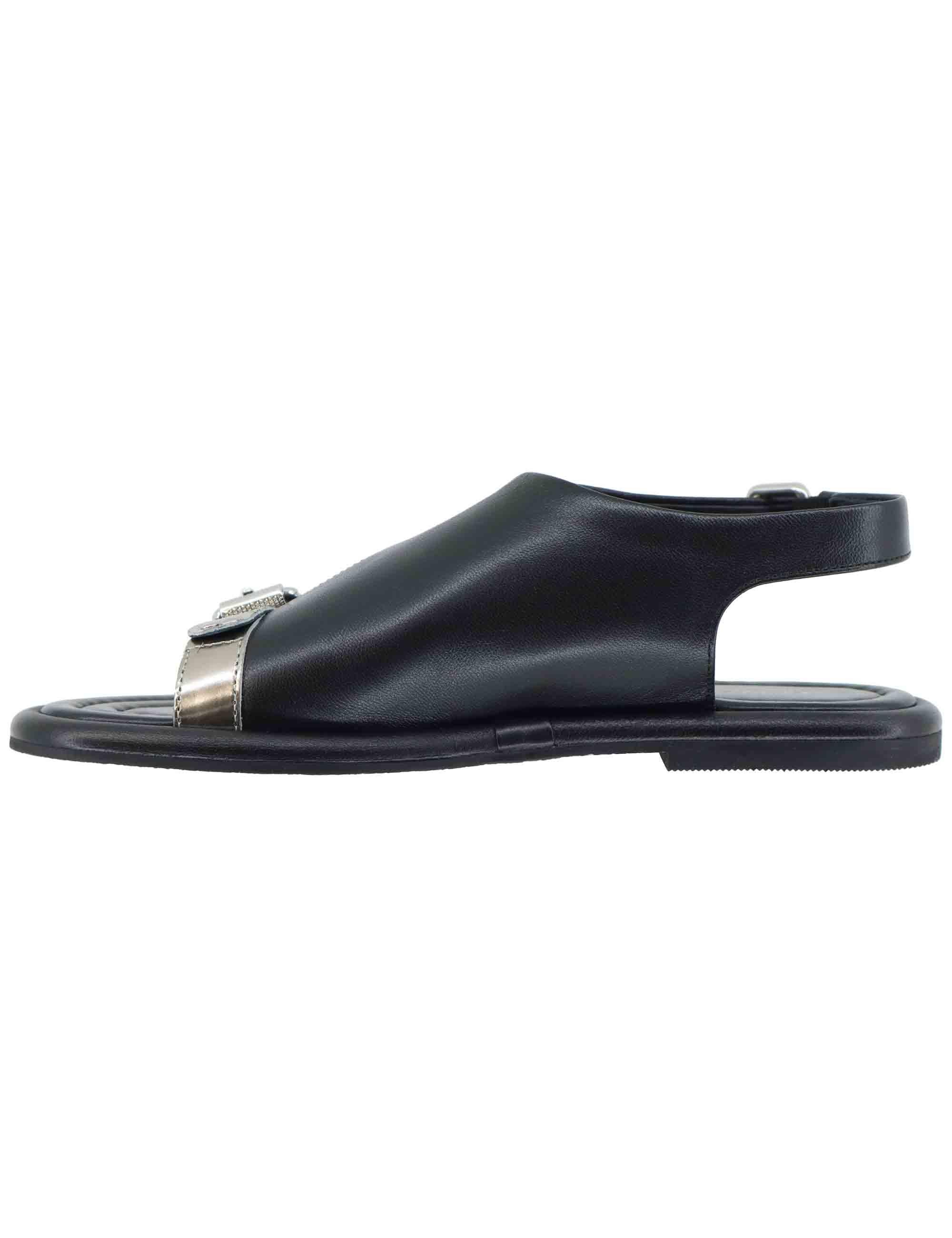 Sandali flat donna in pelle nera con cinturino posteriore EB1104X 605 Elvio Zanon 