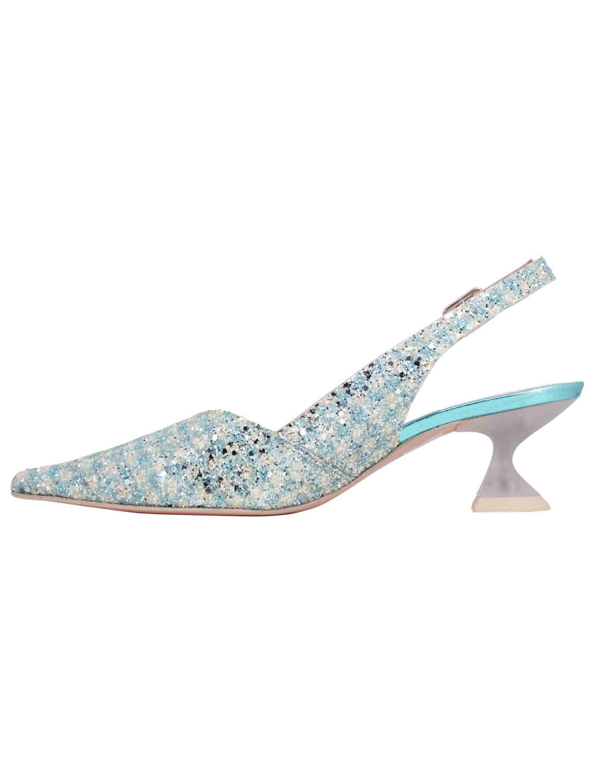 Decollete slingback donna in tessuto verde con punta a punta 7034 002 Ras 