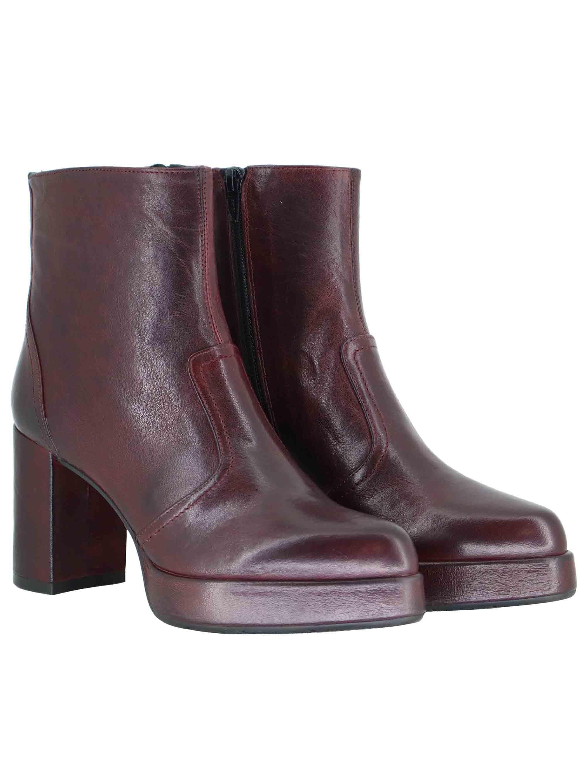 Stivaletti donna in pelle bordeaux con tacco alto e plateau SP2347 016 Spatarella 