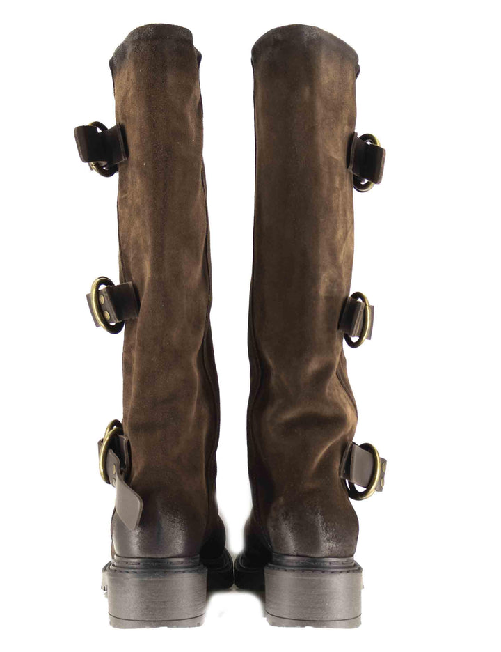 Stivali anfibi donna in camoscio marrone ingrassato con fibbie laterali SPMA2460 014 Spatarella 