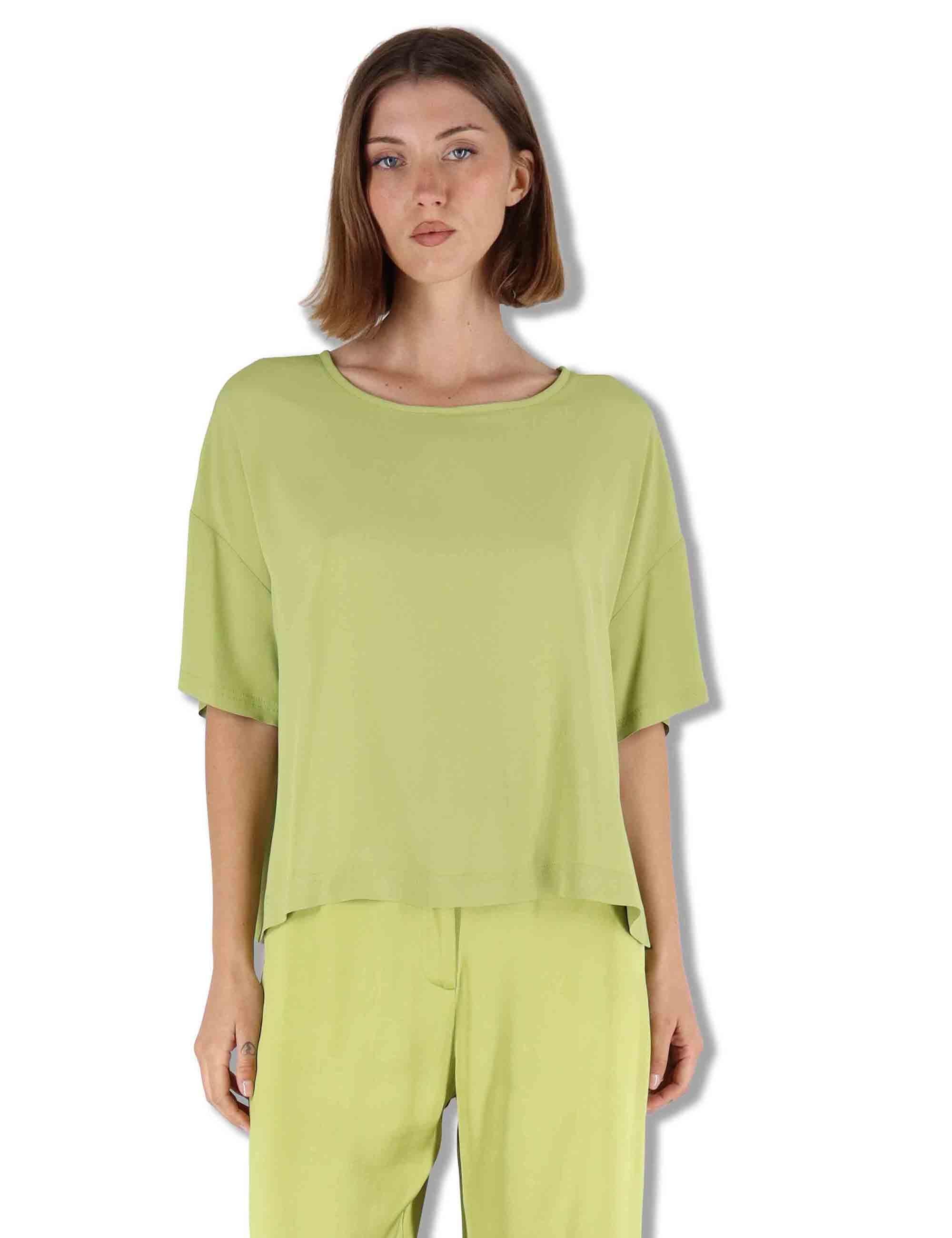 Camicie donna Fluid Crepe in misto seta verde maniche a 3/4 JM440050672 60109 Maliparmi 