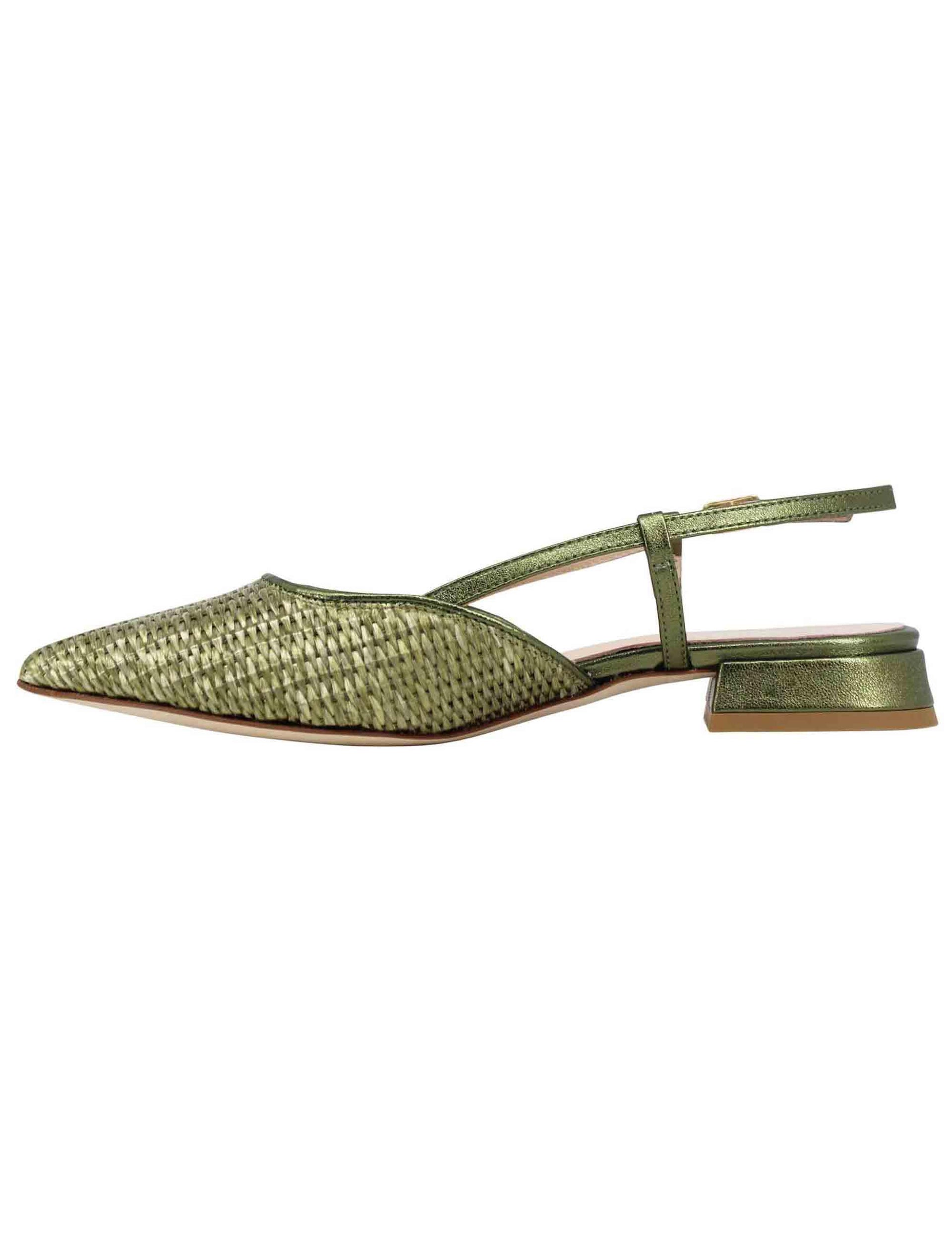 Decollete slingback donna in rafia verde con riporti in pelle verde e tacco basso SPX1416P 005 Spatarella 