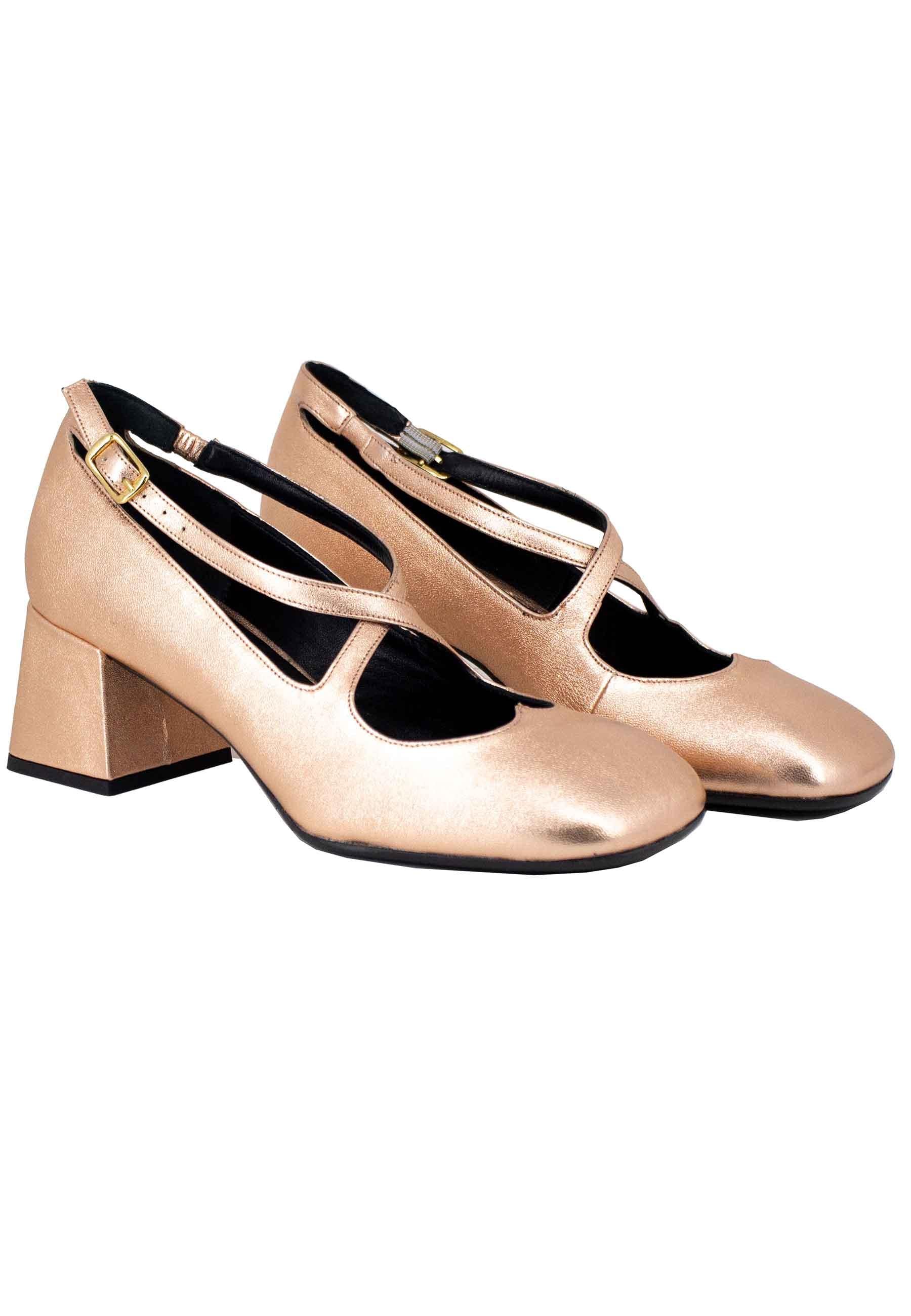 Décolleté donna in pelle laminata salmone con doppio cinturino e punta quadra SR550 015 Spatarella 