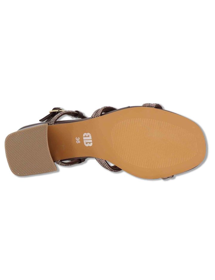 Sandali donna in pelle marrone con strass e tacco medio Quail 958Z00HG 90-MARRON Bibi Lou 