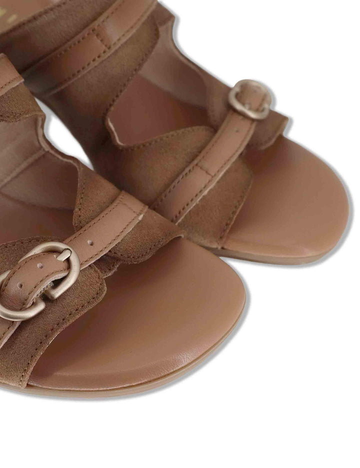 Sandali donna in pelle taupe con doppia fascia e tacco alto HV264803 ALMOND Hispanitas 
