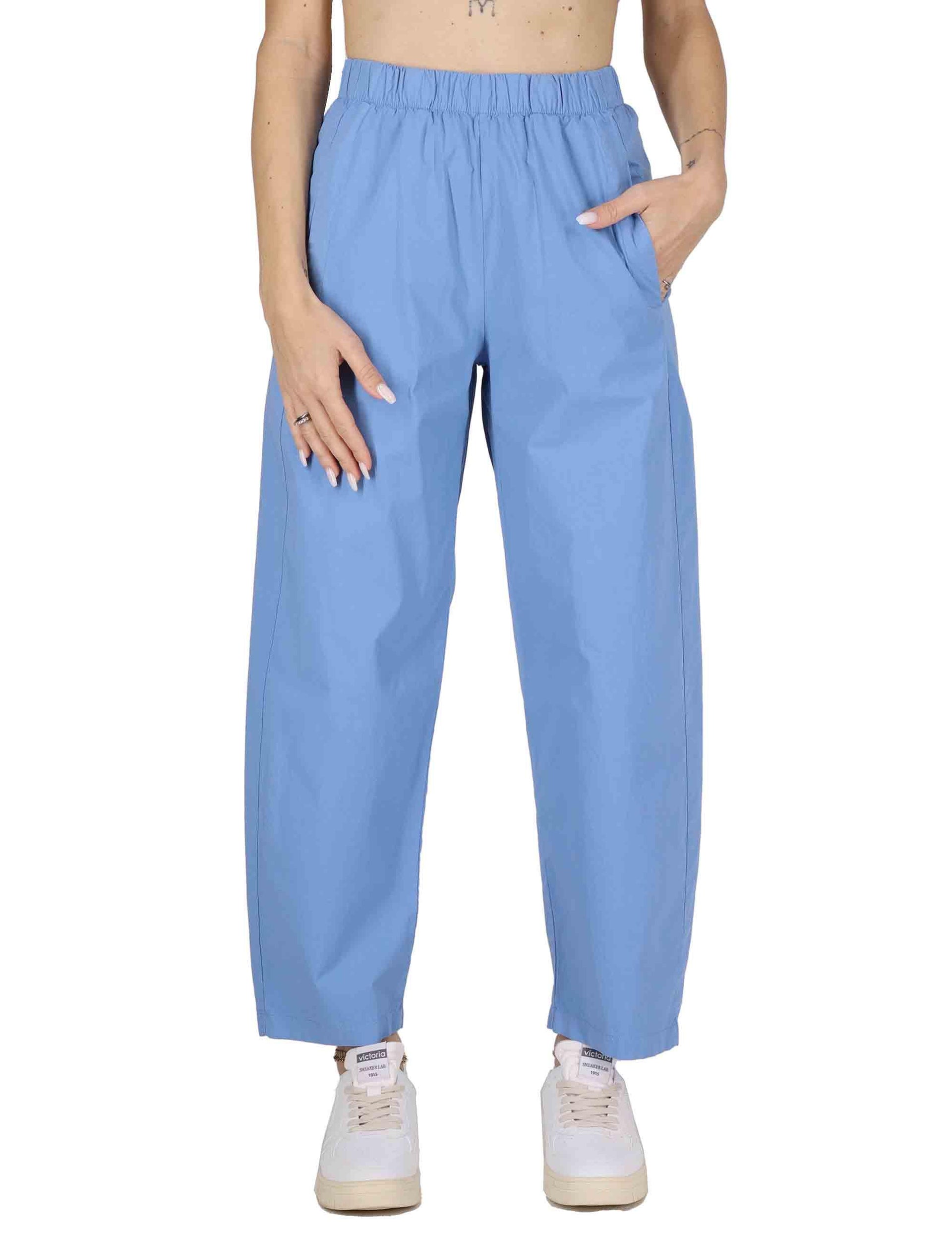 Pantaloni donna in cotone celeste PRUX OVO CLOUD TreBarraBi 