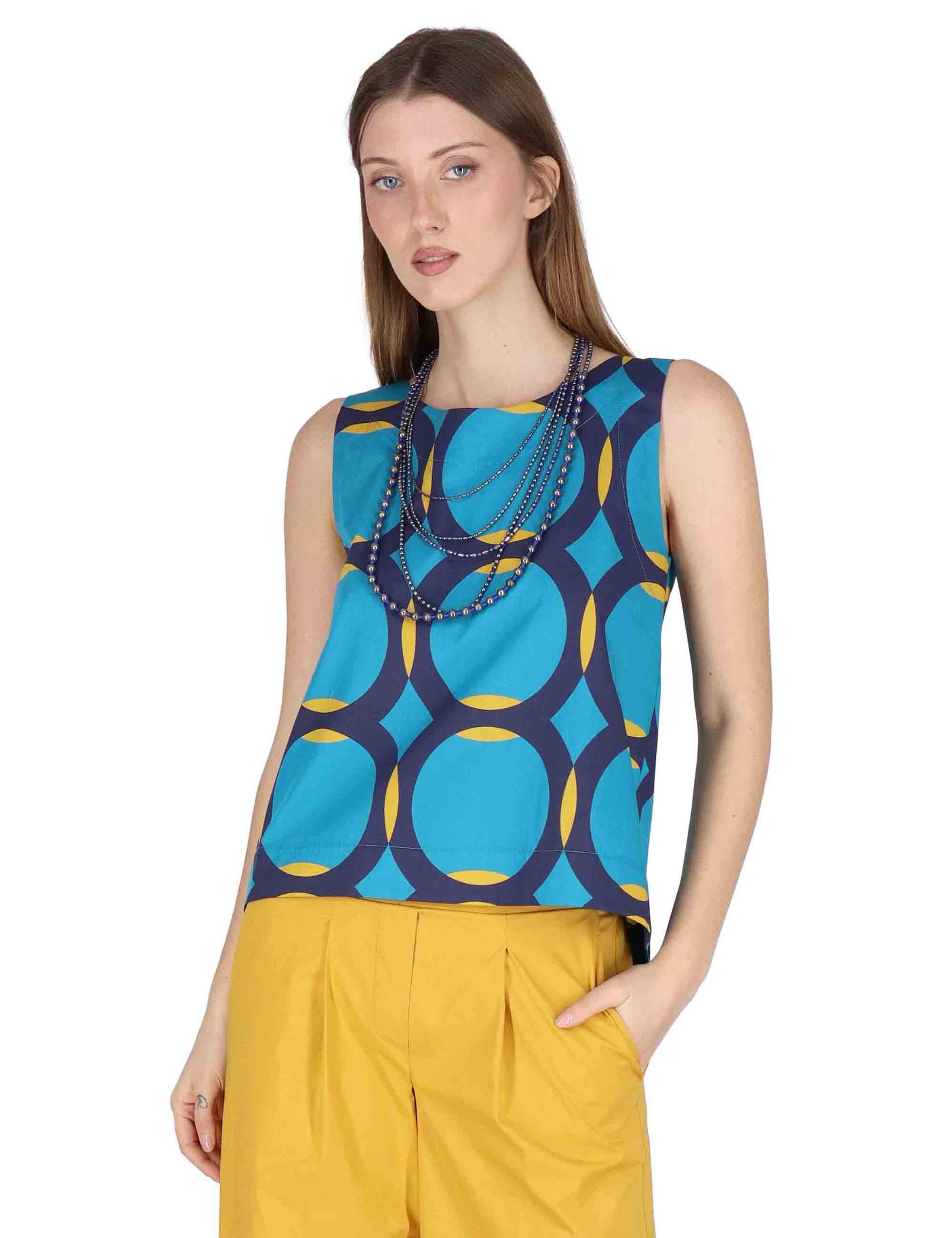 Top donna Tank Blouse in contone turchese con fantasie geometriche JABCM0001-F1380-1243 6005 Justmine 