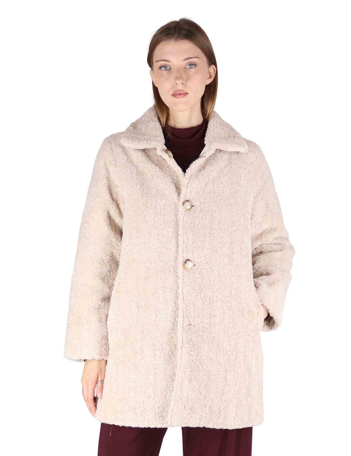 Cappotti teddy reversibili donna in eco beige con bottoni SP25271 CREAM Spatarella 