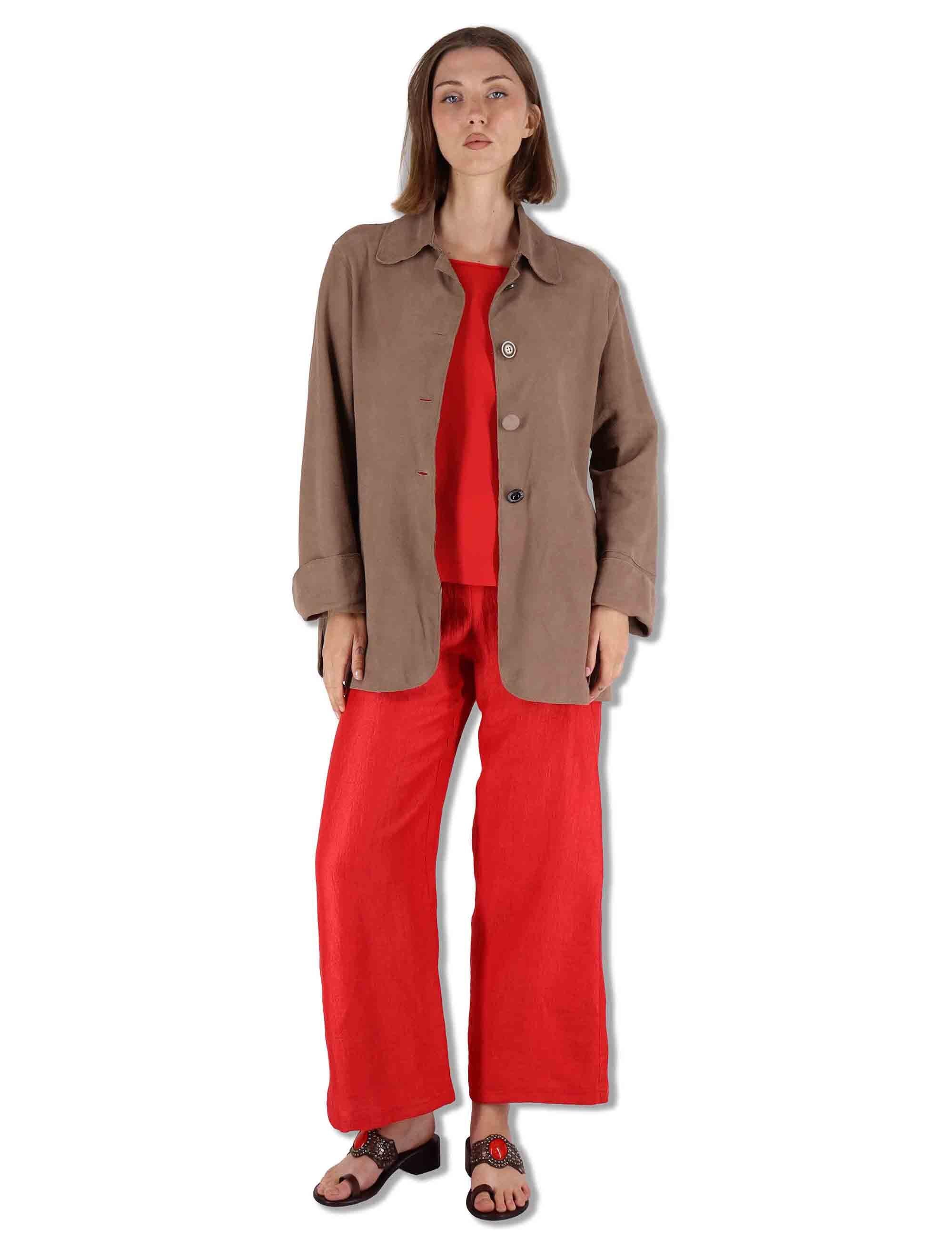 Giacche donna in camoscio taupe con bottoni gioiello SP2427 015 Spatarella 