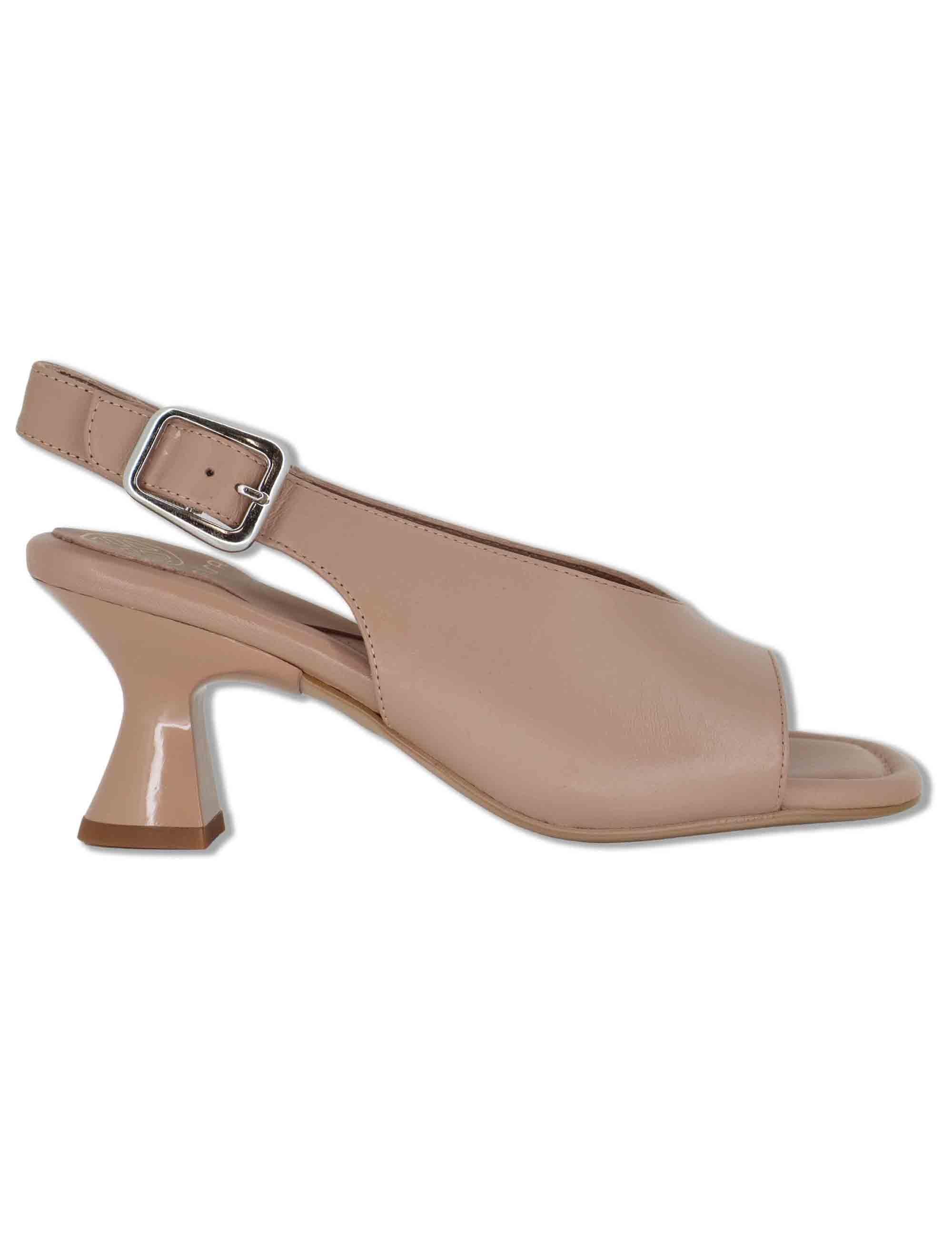 Sandali slingback donna in pelle cipria con tacco alto e punta quadra MIJAS NTO PRALINE Unisa 