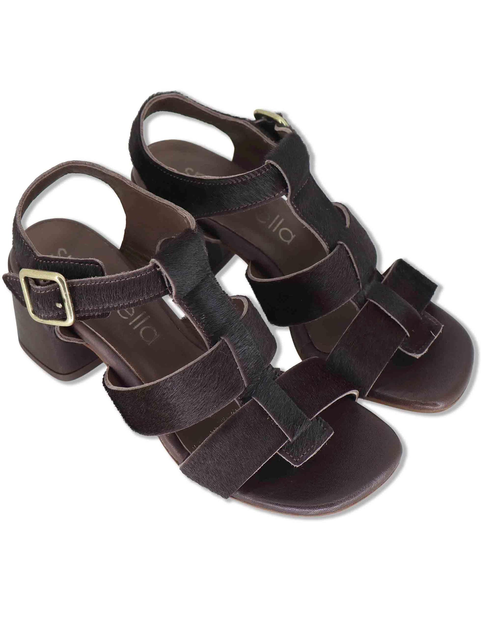 Sandali donna in pelle testa di moro con fasce e cinturino alla caviglia SP8212 014 Spatarella 
