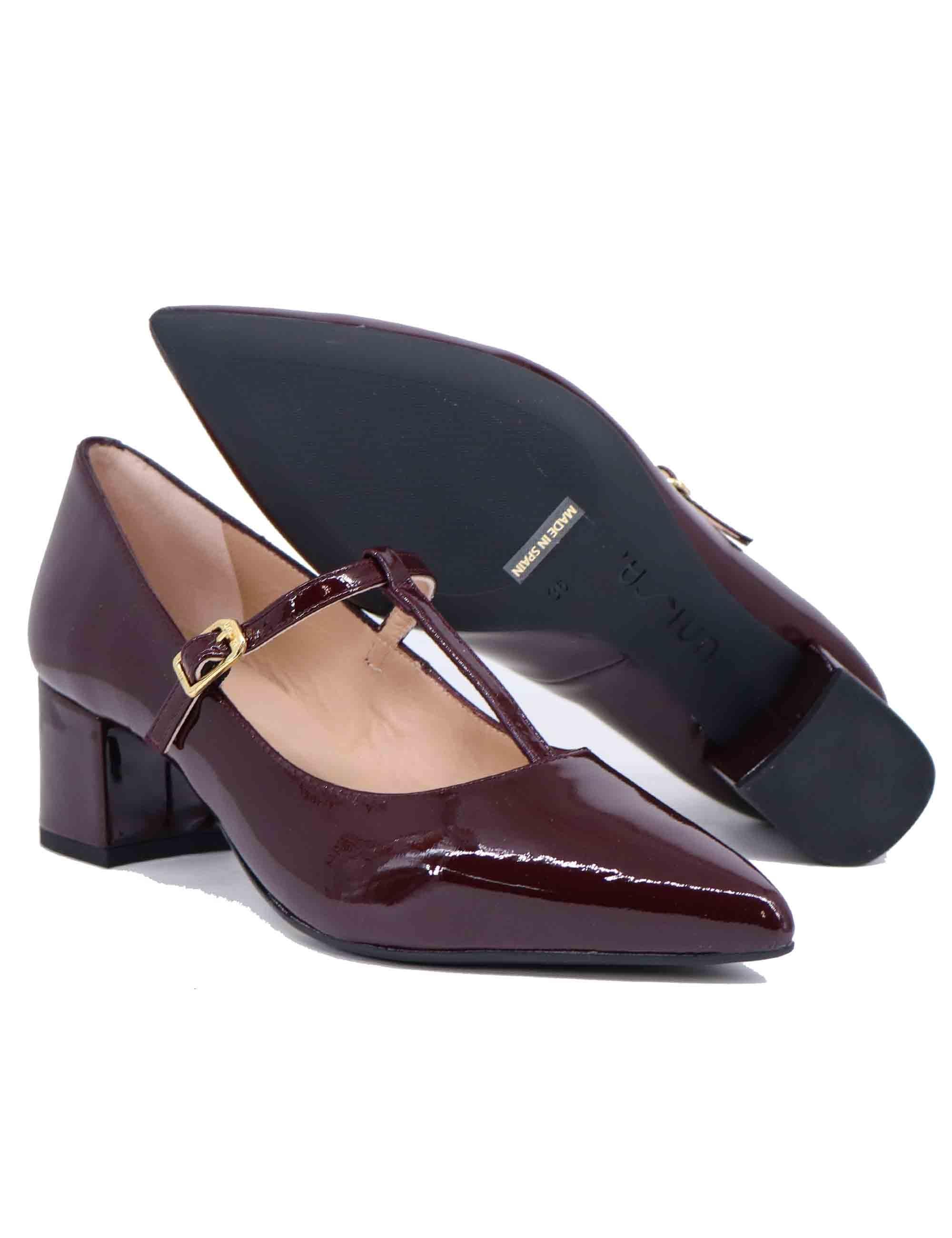 Mery Jane donna in vernice bordeaux con punta a punta JEZER PA BURDEOS PATENT Unisa 