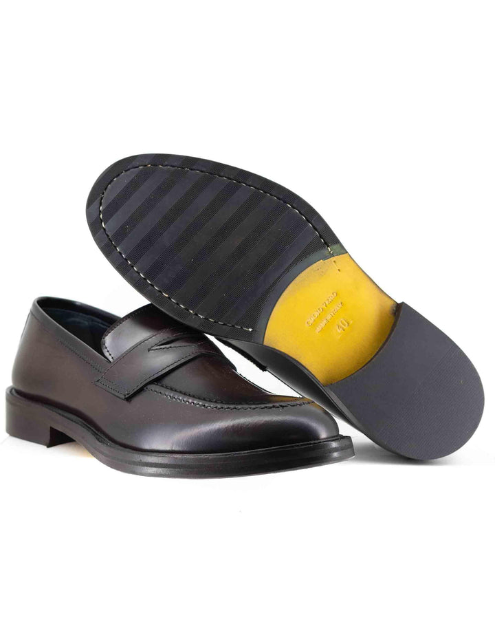 Mocassini uomo in pelle marrone con suola in cuoio e gomma cucita SP10401 014 Spatarella 