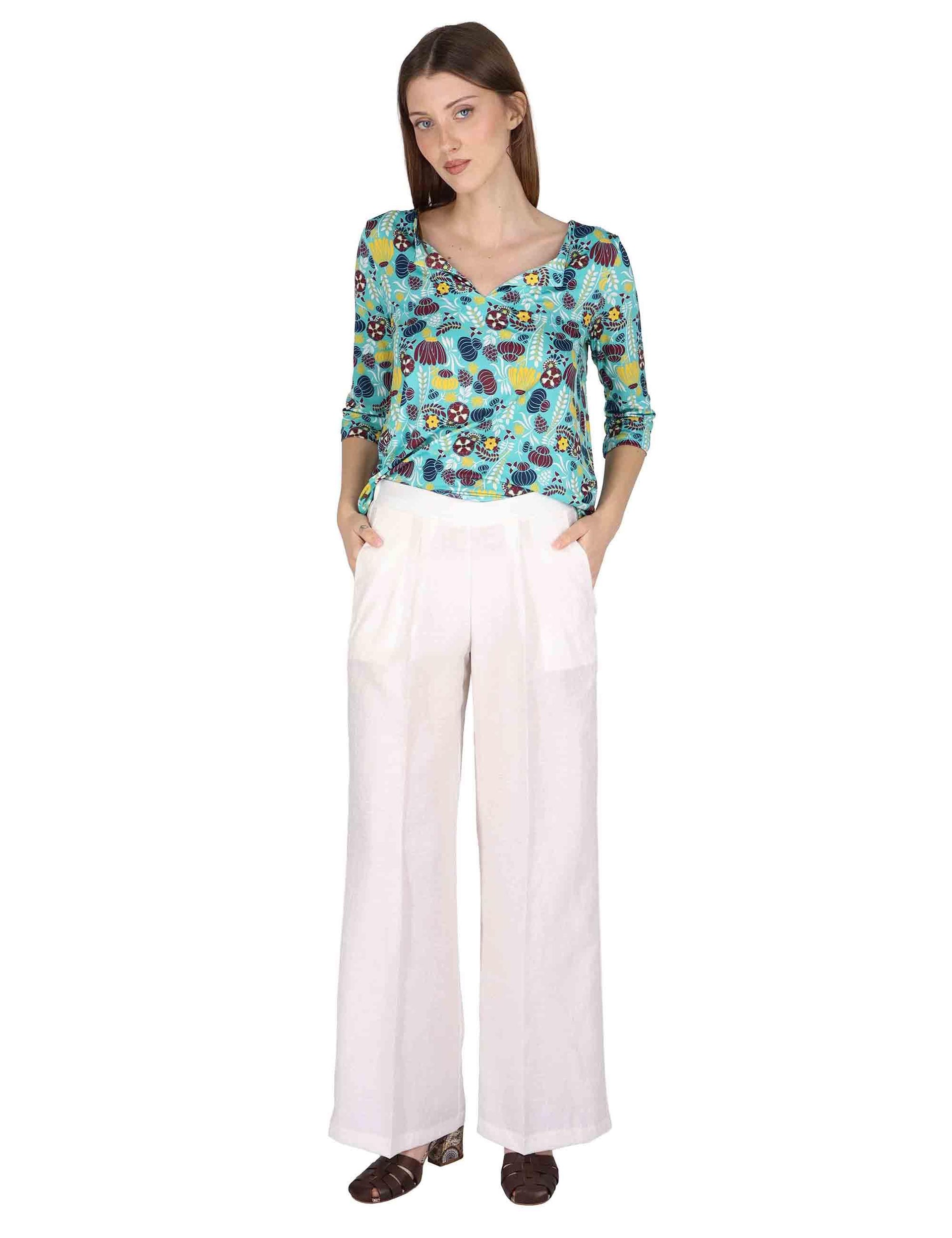 Pantaloni donna Elastic Waist Trousers in lino off white con elastico in vita JABPN0001-F1369-1254 85 Justmine 