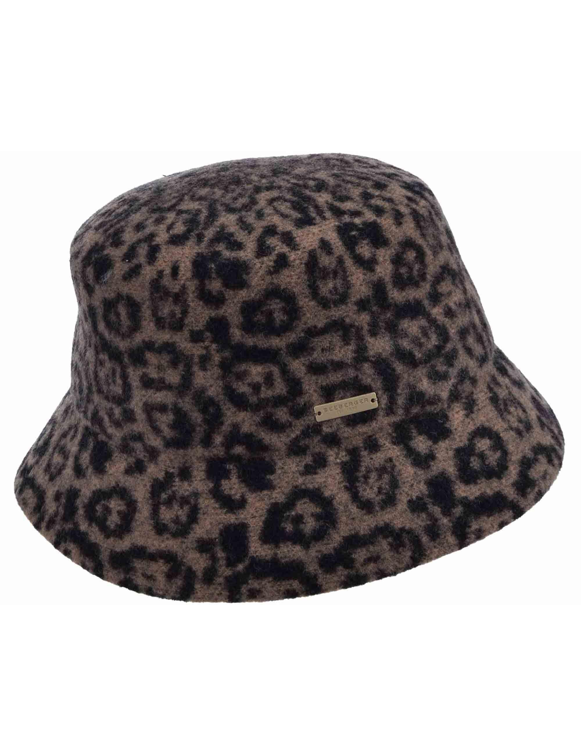 Cappelli donna da pescatore in lana animalier nero 019850-00000 1095 Seeberger Est 1890 