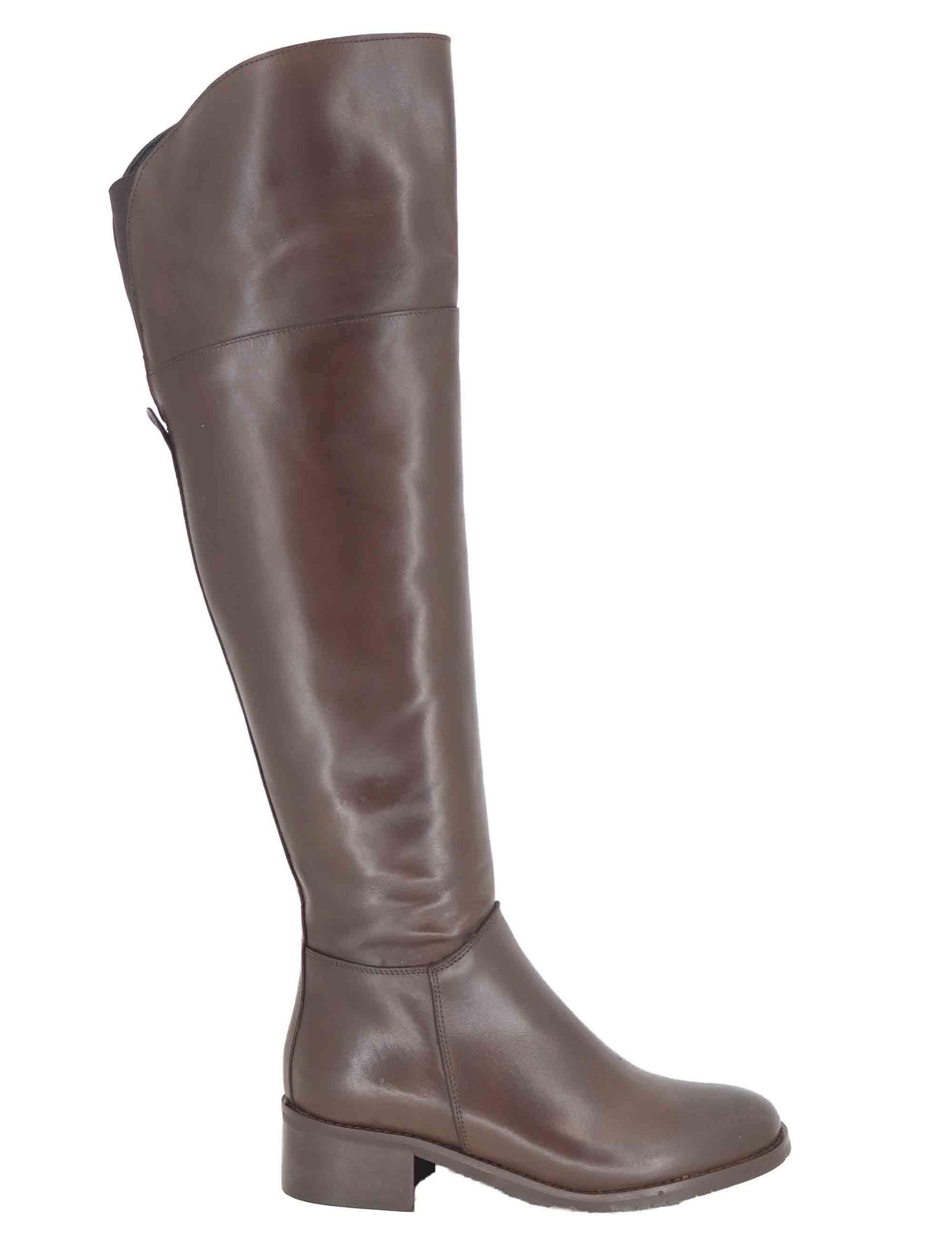 Stivali donna in pelle marrone con ghetta al ginocchio e tacco basso SPSTE5510 014 Spatarella 