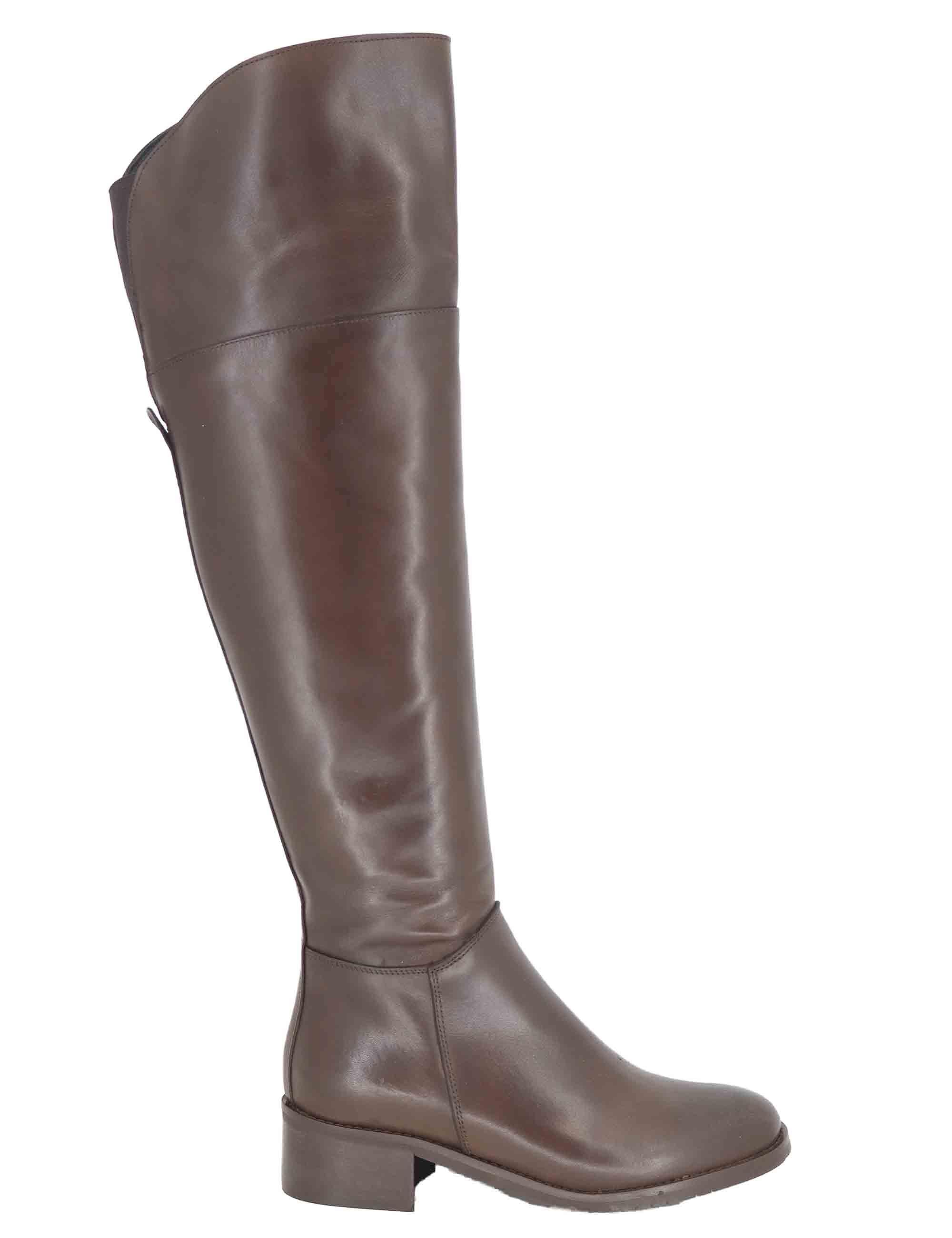 Stivali donna in pelle marrone con ghetta al ginocchio e tacco basso SPSTE5510 014 Spatarella 