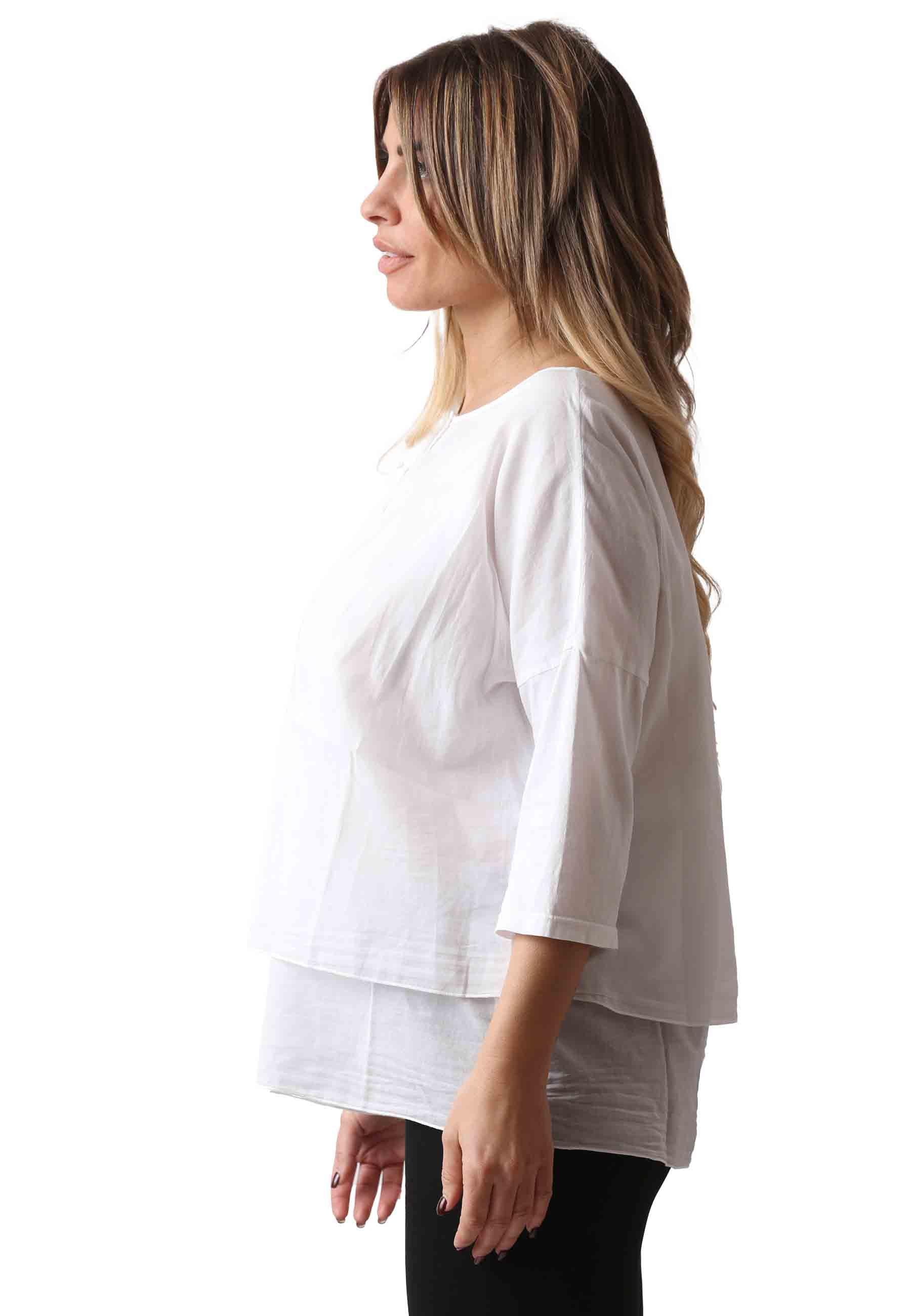 Camicia donna Cala in cotone bianco manica tre quarti CALA 100 TreBarraBi 